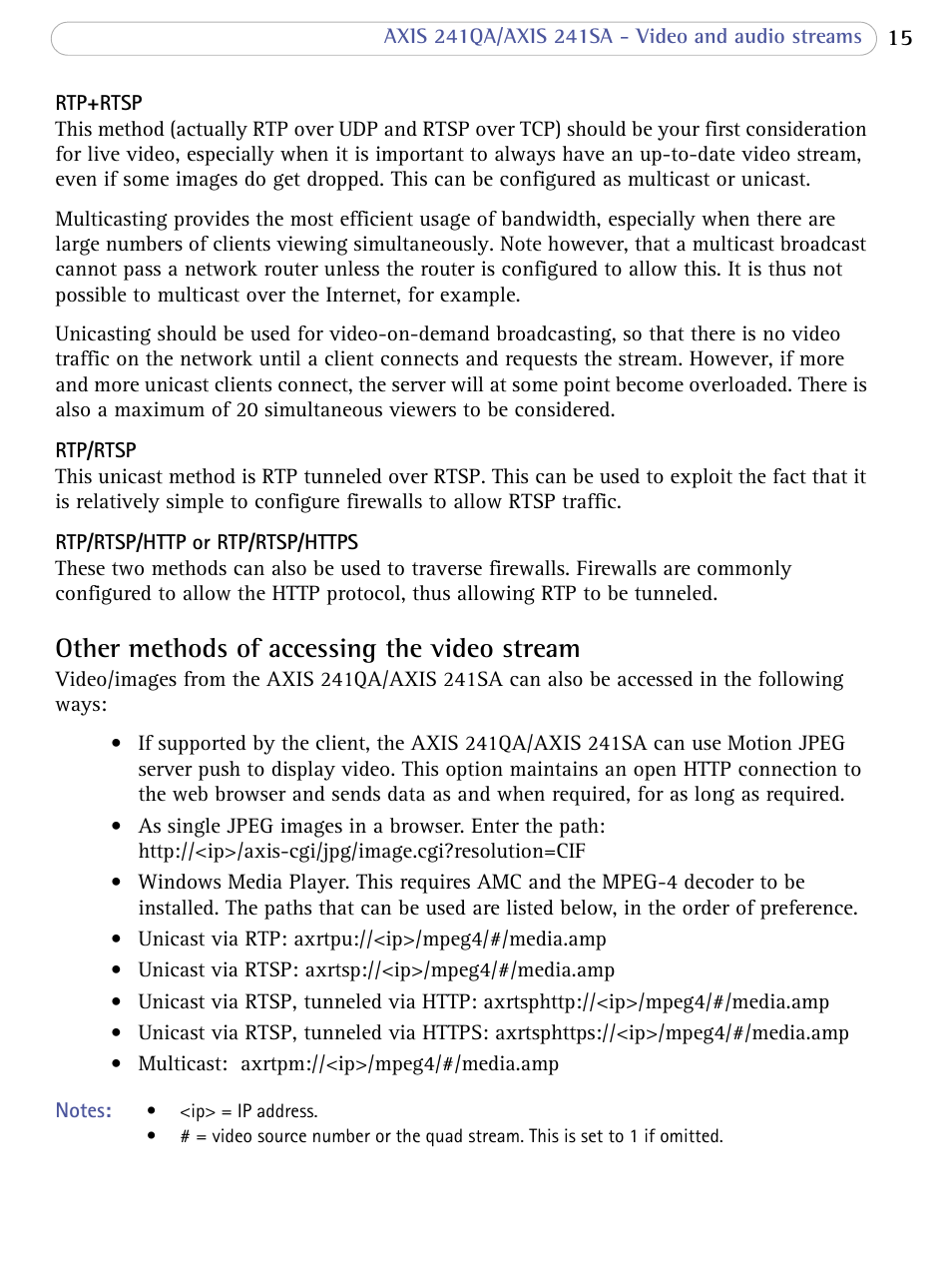 Other methods of accessing the video stream | Axis Communications Video Server AXIS 241SA User Manual | Page 15 / 83