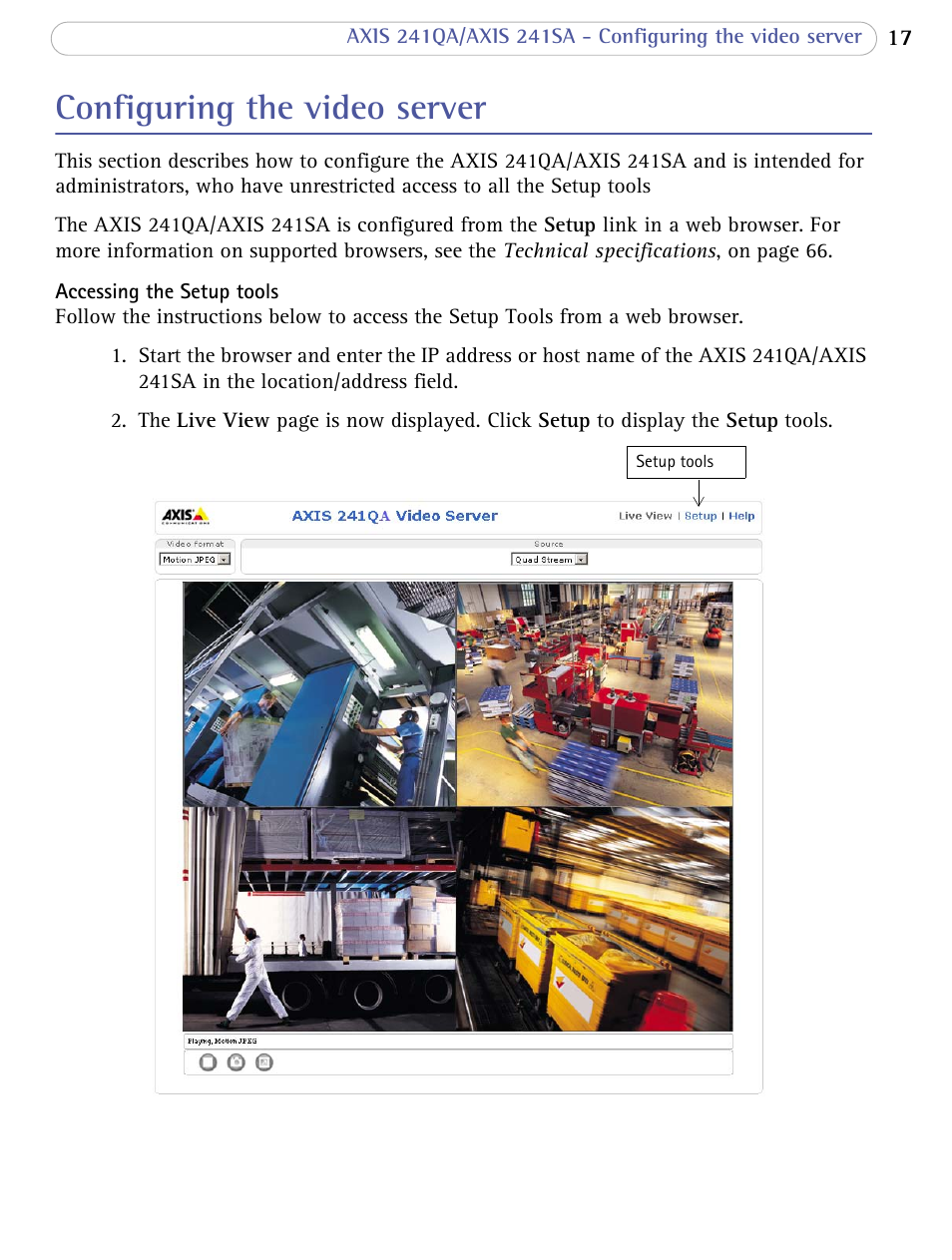 Configuring the video server | Axis Communications Video Server AXIS 241SA User Manual | Page 17 / 83