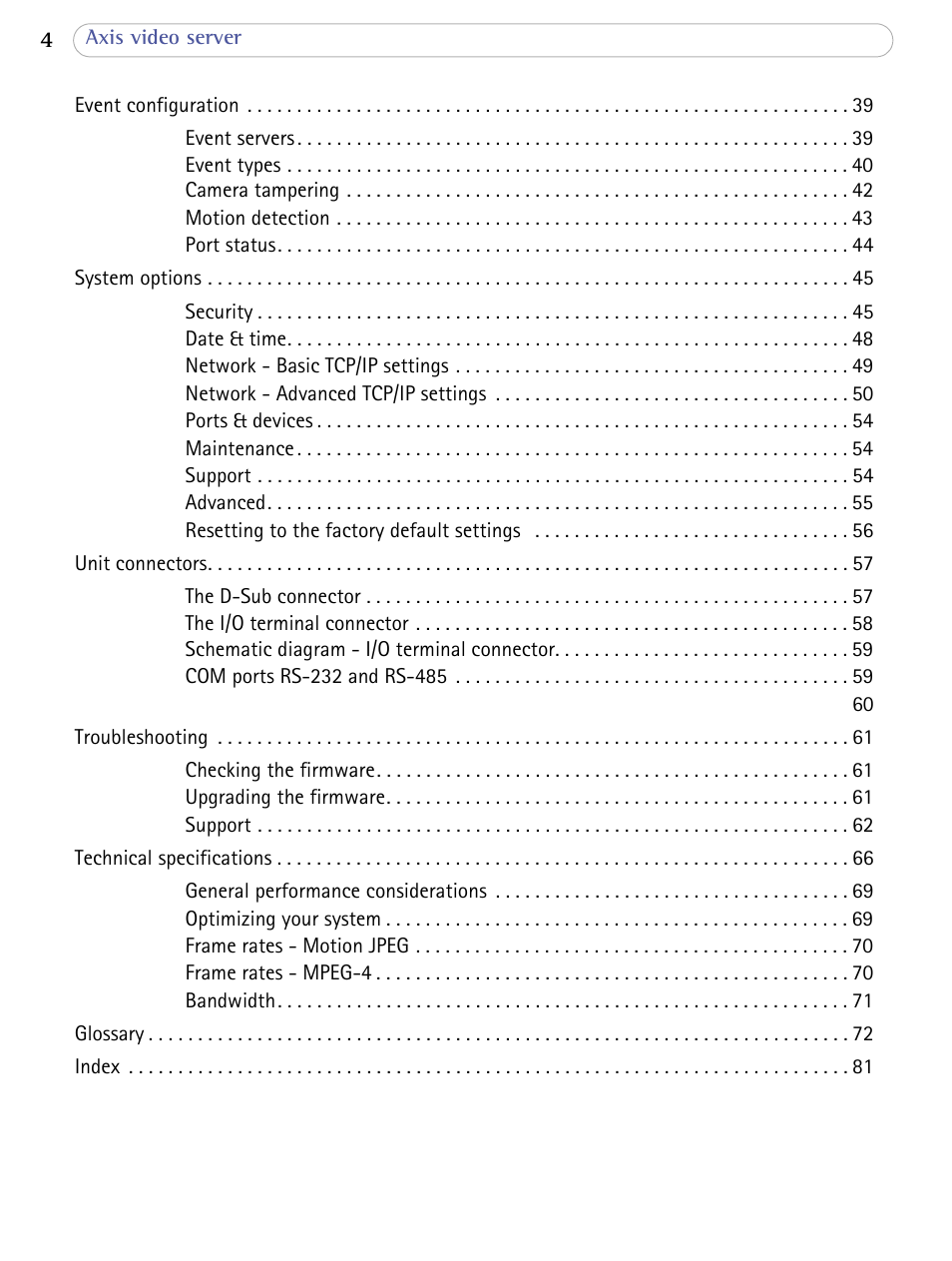 Axis Communications Video Server AXIS 241SA User Manual | Page 4 / 83