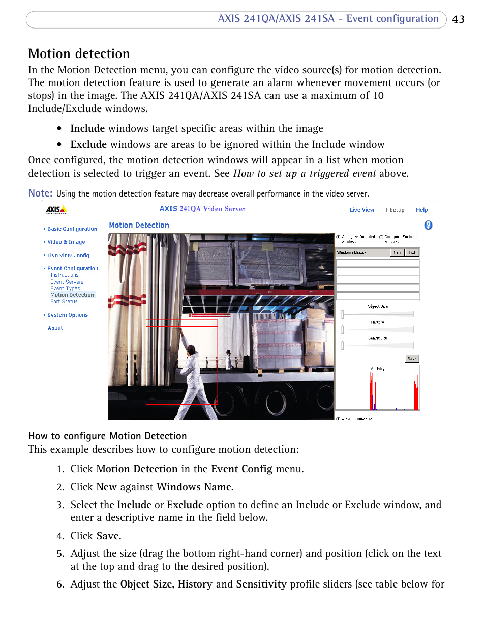 Motion detection | Axis Communications Video Server AXIS 241SA User Manual | Page 43 / 83