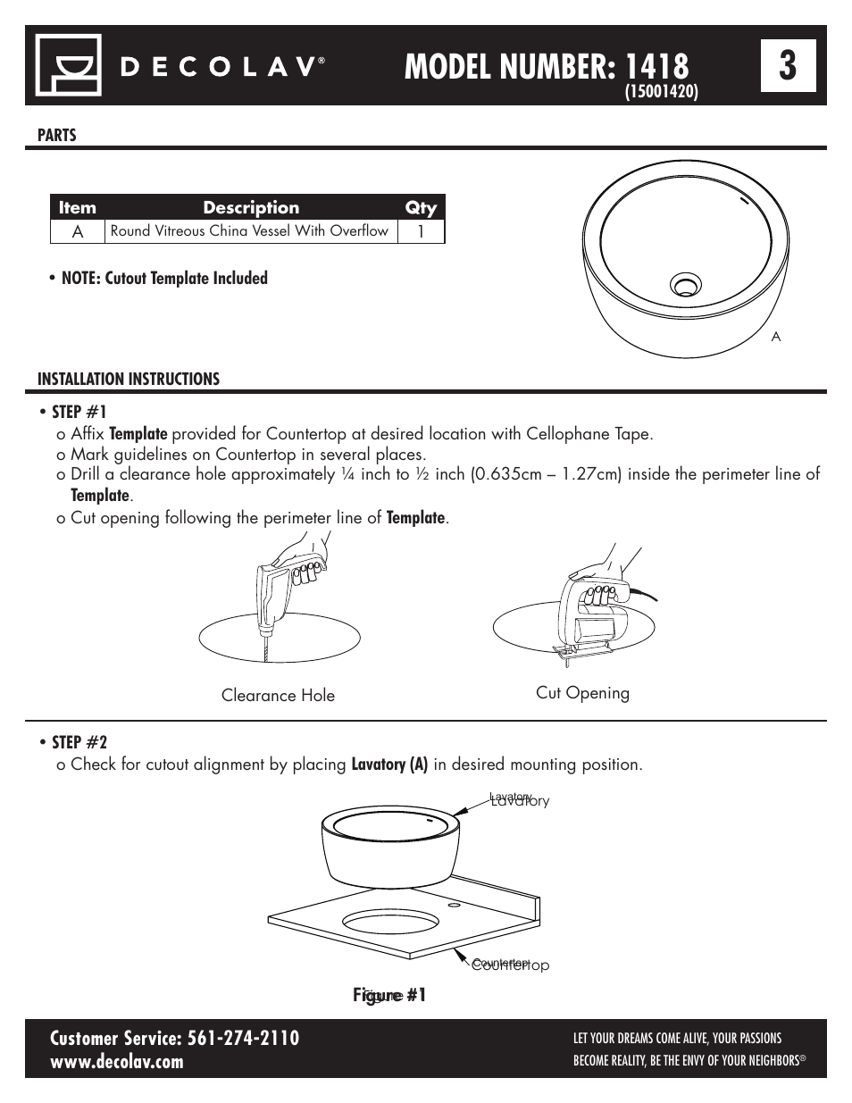 Model number: 1418 | Decolav 1418 User Manual | Page 3 / 6
