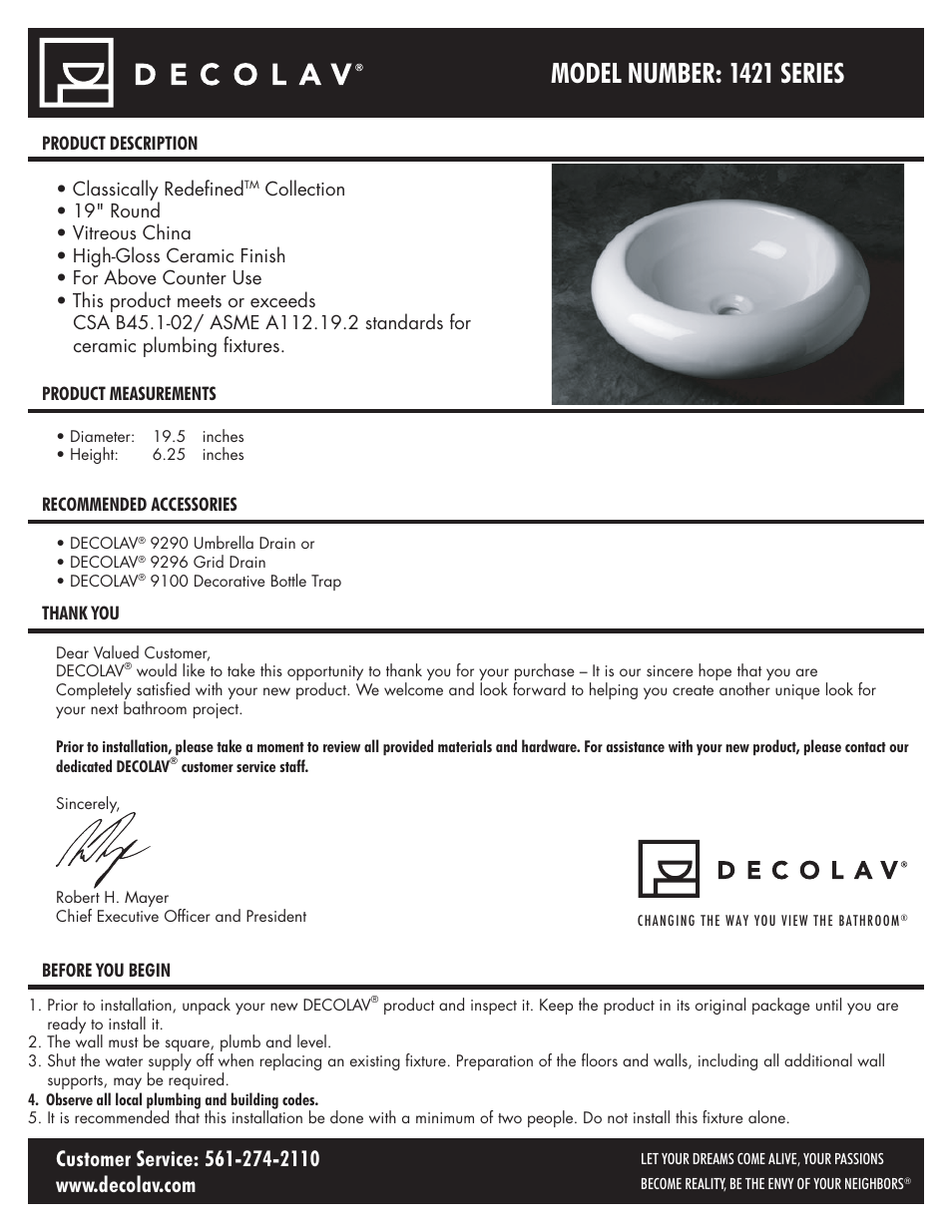 Decolav 1421 User Manual | 6 pages