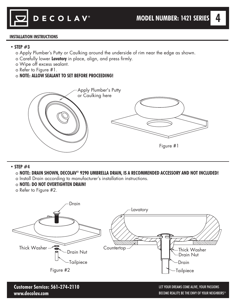 Model number: 1421 series | Decolav 1421 User Manual | Page 4 / 6