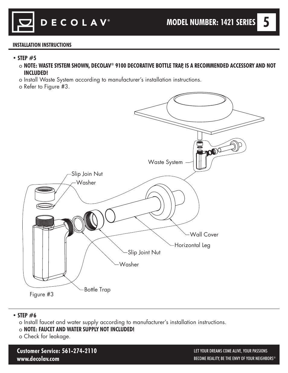 Model number: 1421 series | Decolav 1421 User Manual | Page 5 / 6