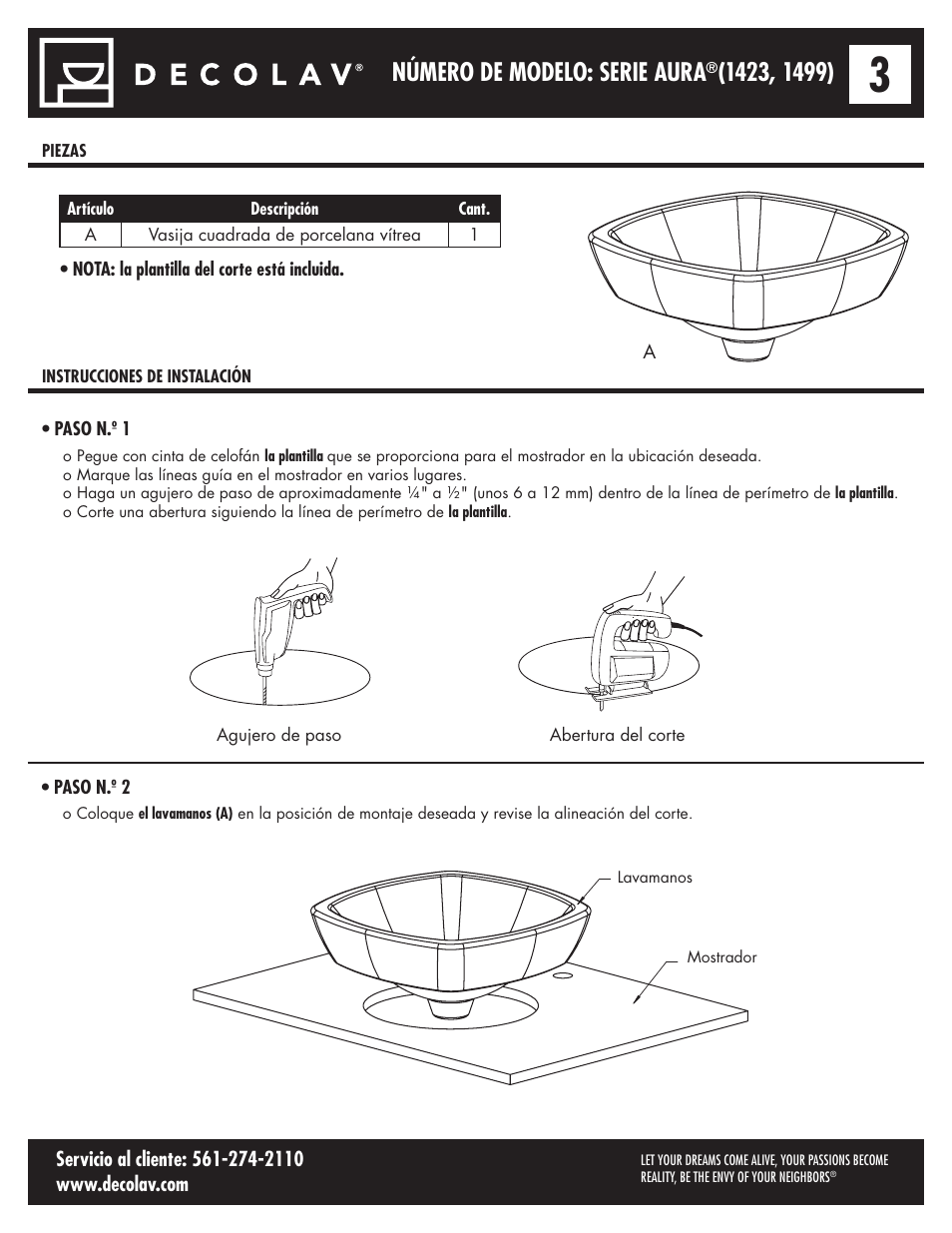 Número de modelo: serie aura | Decolav 1423 User Manual | Page 13 / 15