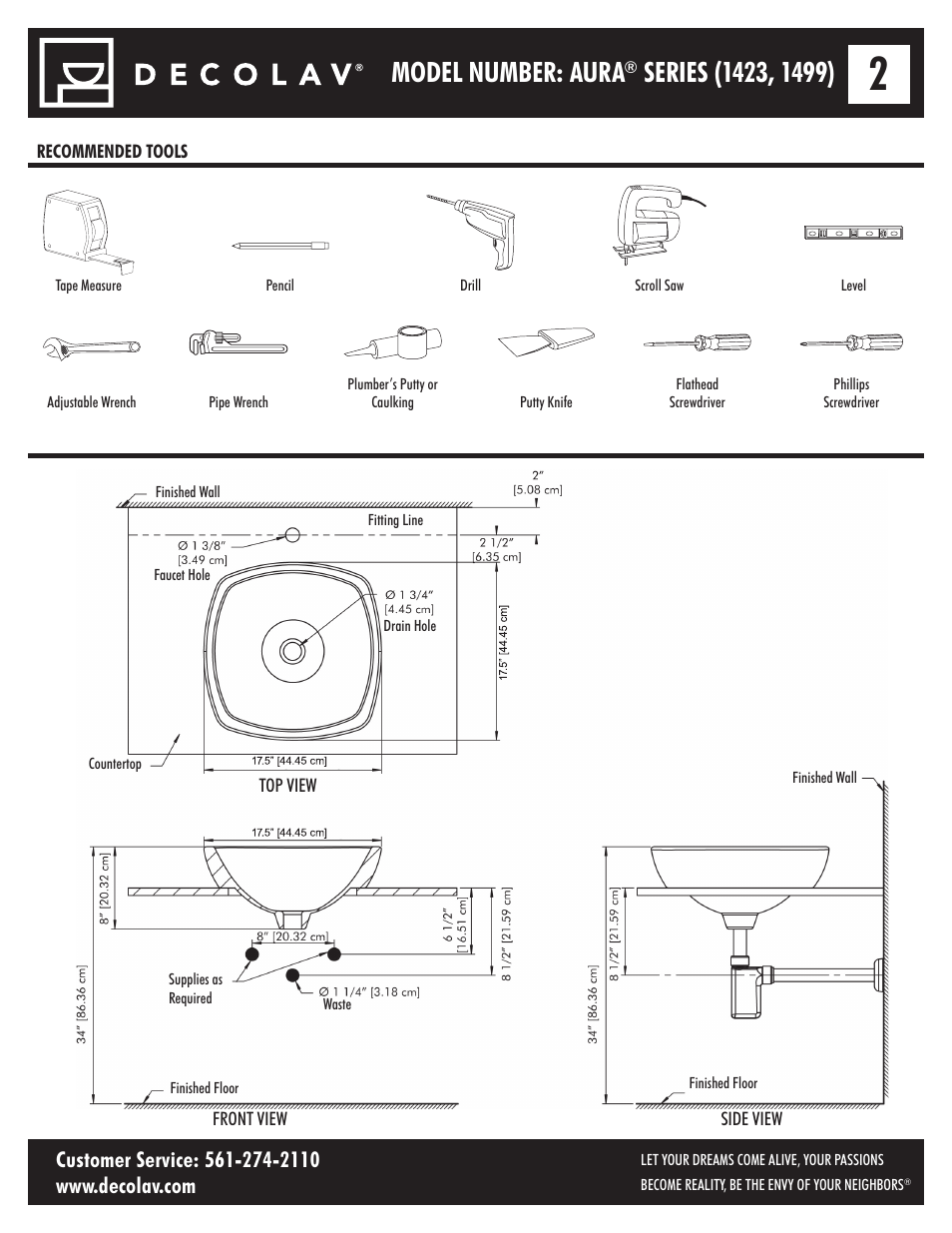 Model number: aura | Decolav 1423 User Manual | Page 2 / 15