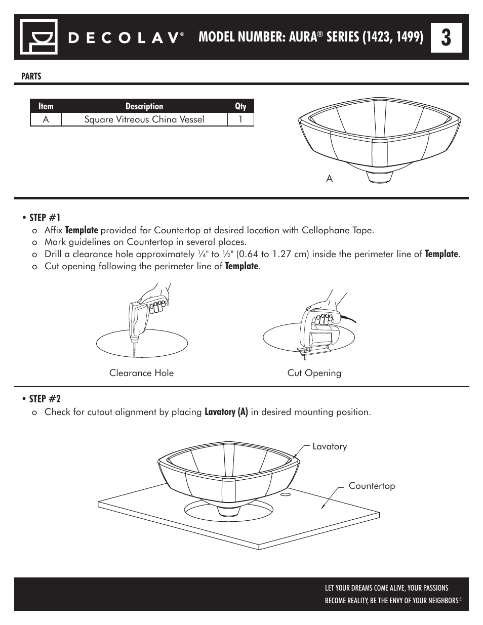 Model number: aura | Decolav 1423 User Manual | Page 3 / 15