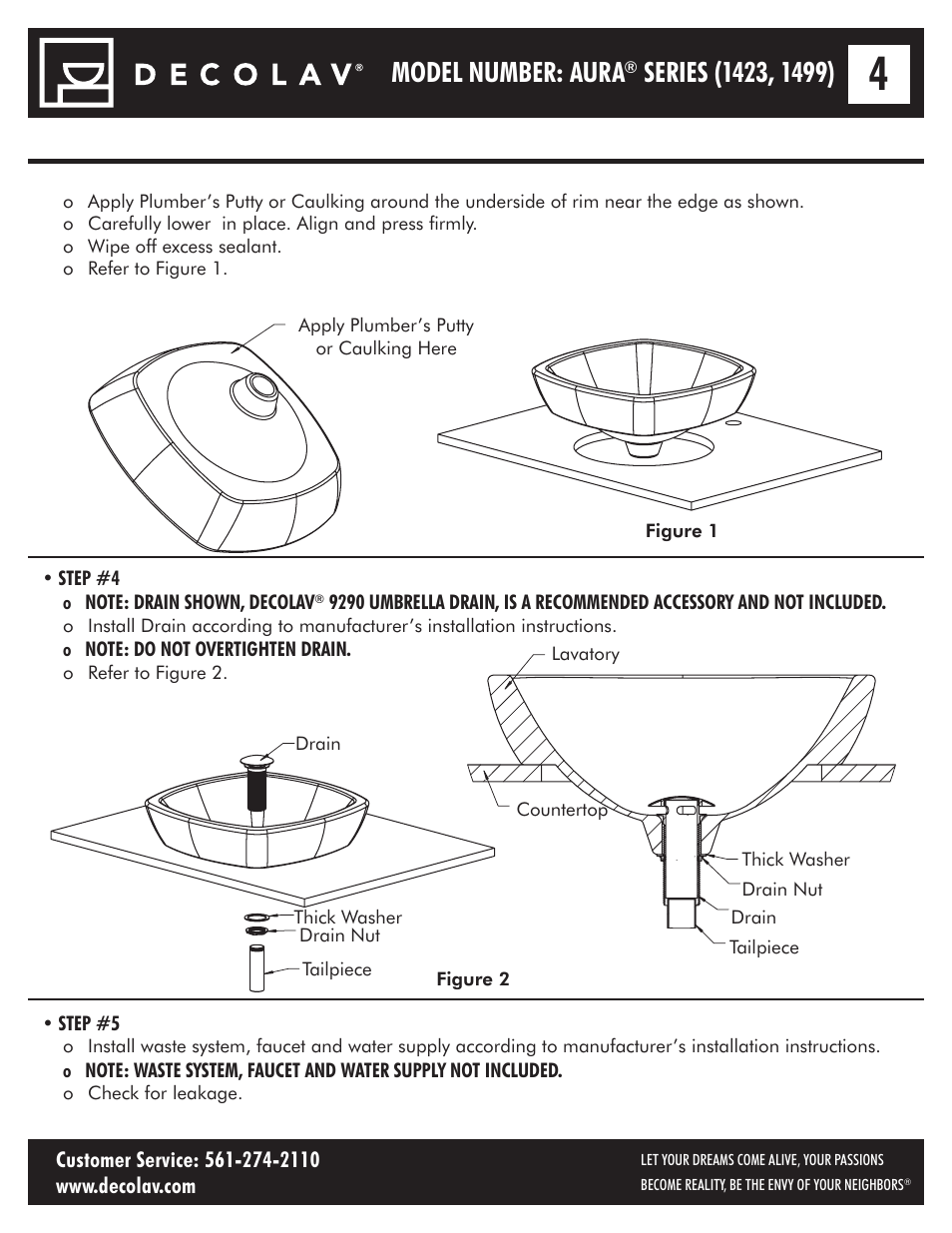 Model number: aura | Decolav 1423 User Manual | Page 4 / 15