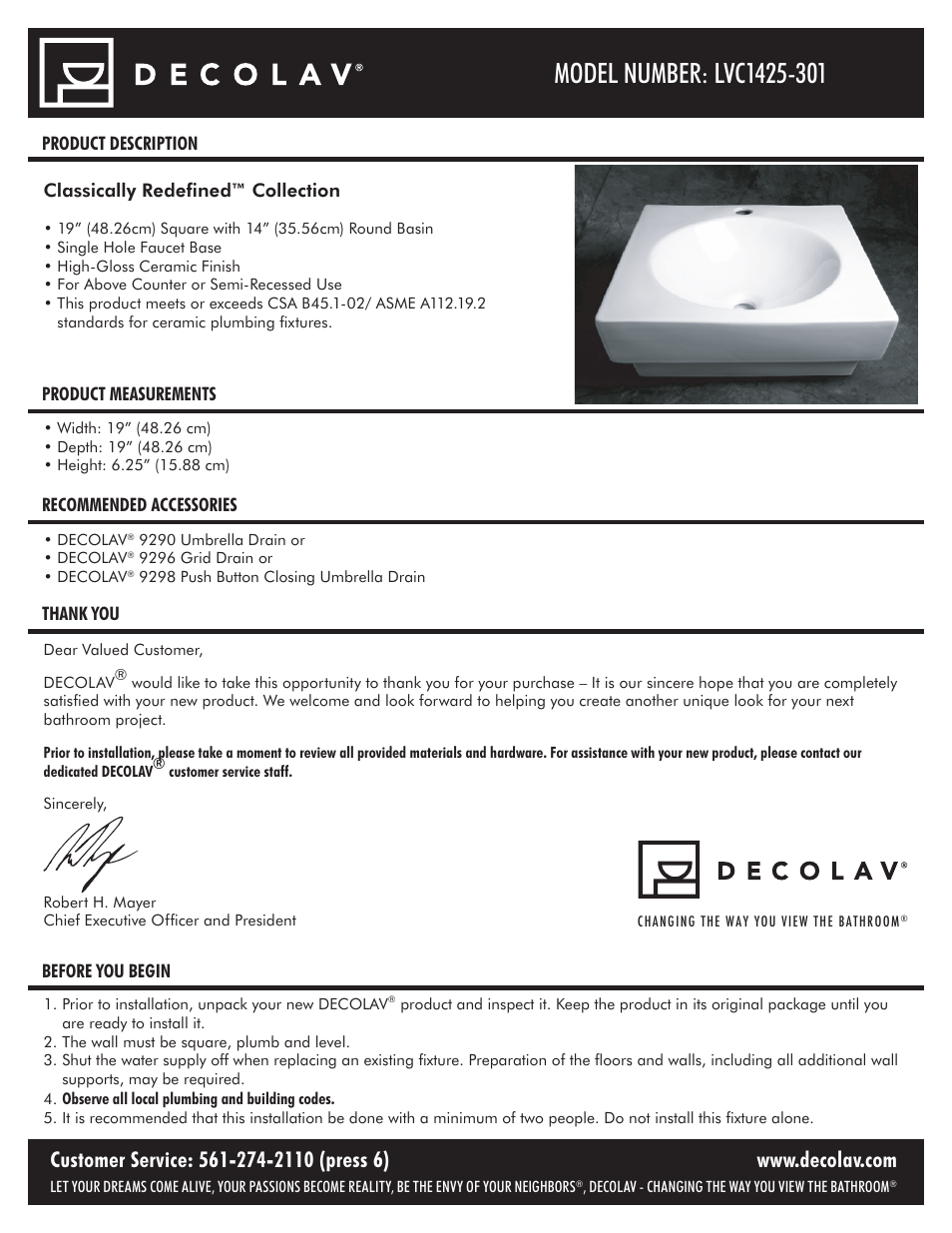 Decolav 1425 User Manual | 16 pages