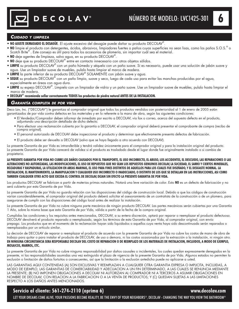Decolav 1425 User Manual | Page 16 / 16
