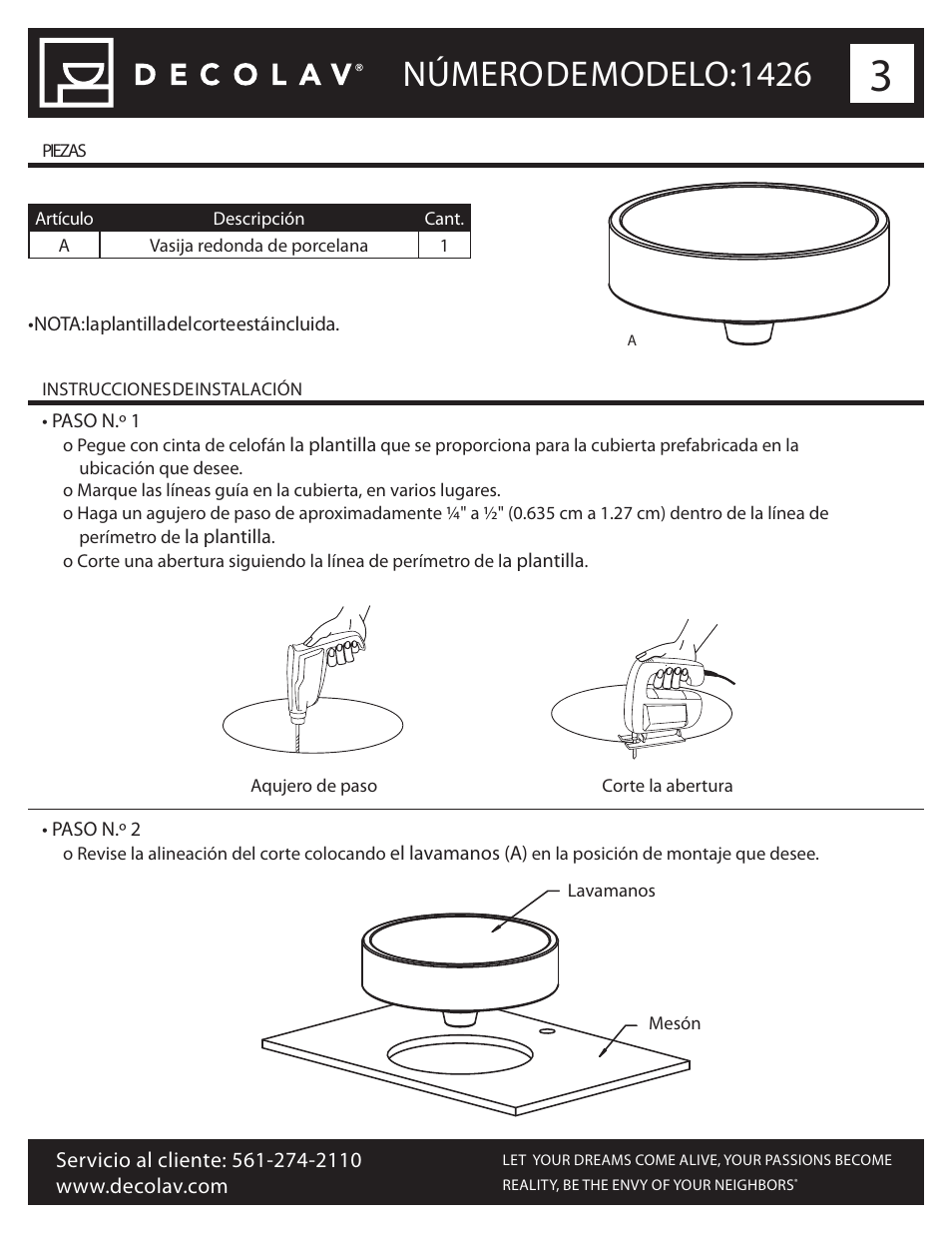 Número de modelo: 1426 | Decolav 1426 User Manual | Page 15 / 18