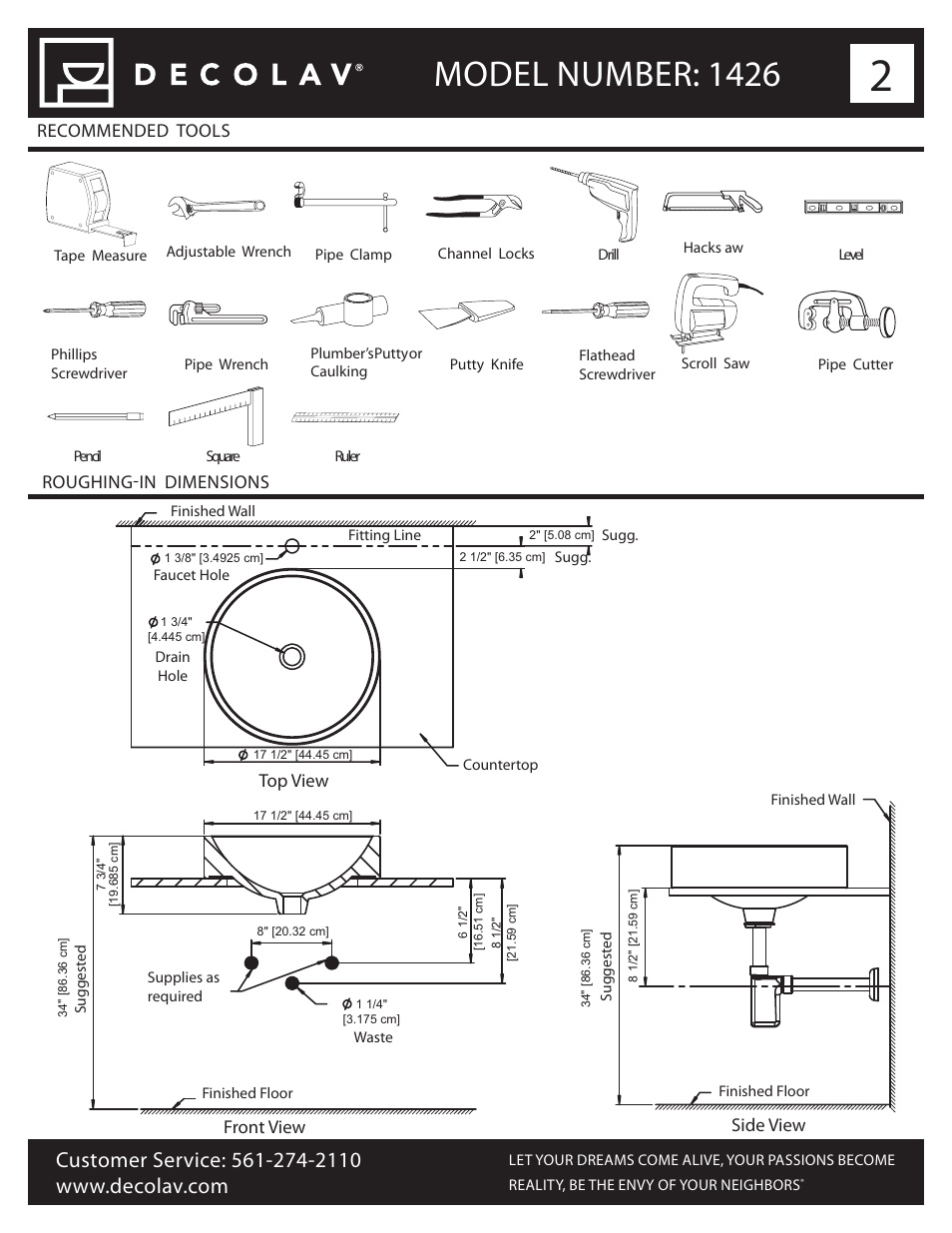 Model number: 1426 | Decolav 1426 User Manual | Page 2 / 18