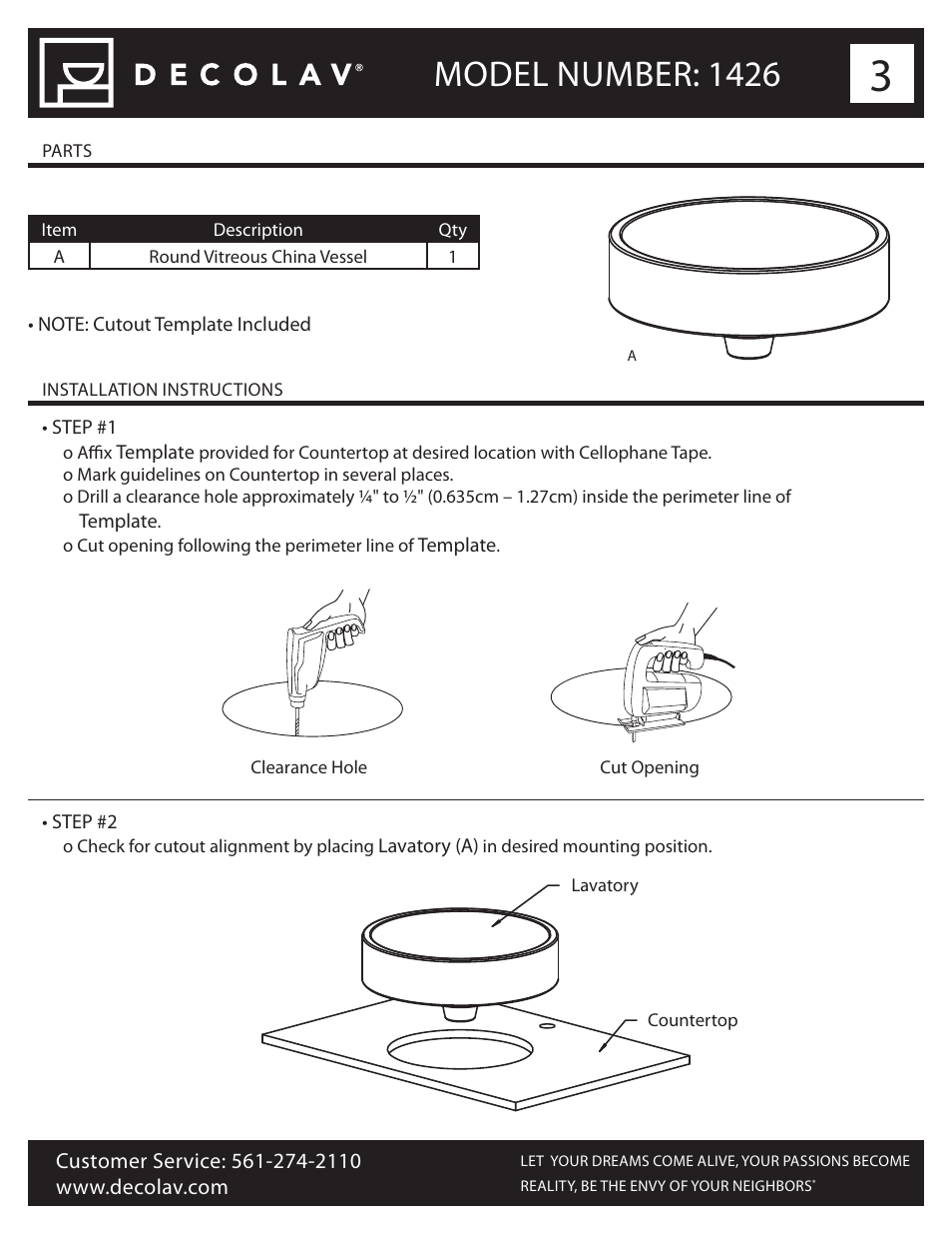 Model number: 1426 | Decolav 1426 User Manual | Page 3 / 18