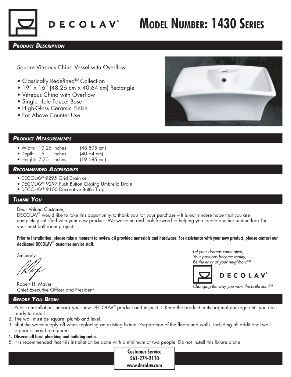 Decolav 1430 User Manual | 18 pages