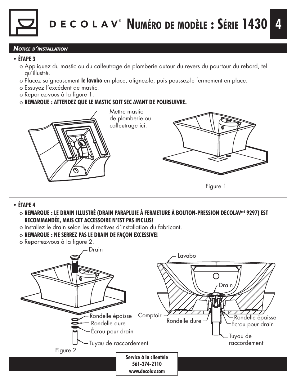 Uméro, Modèle, Érie | Decolav 1430 User Manual | Page 10 / 18