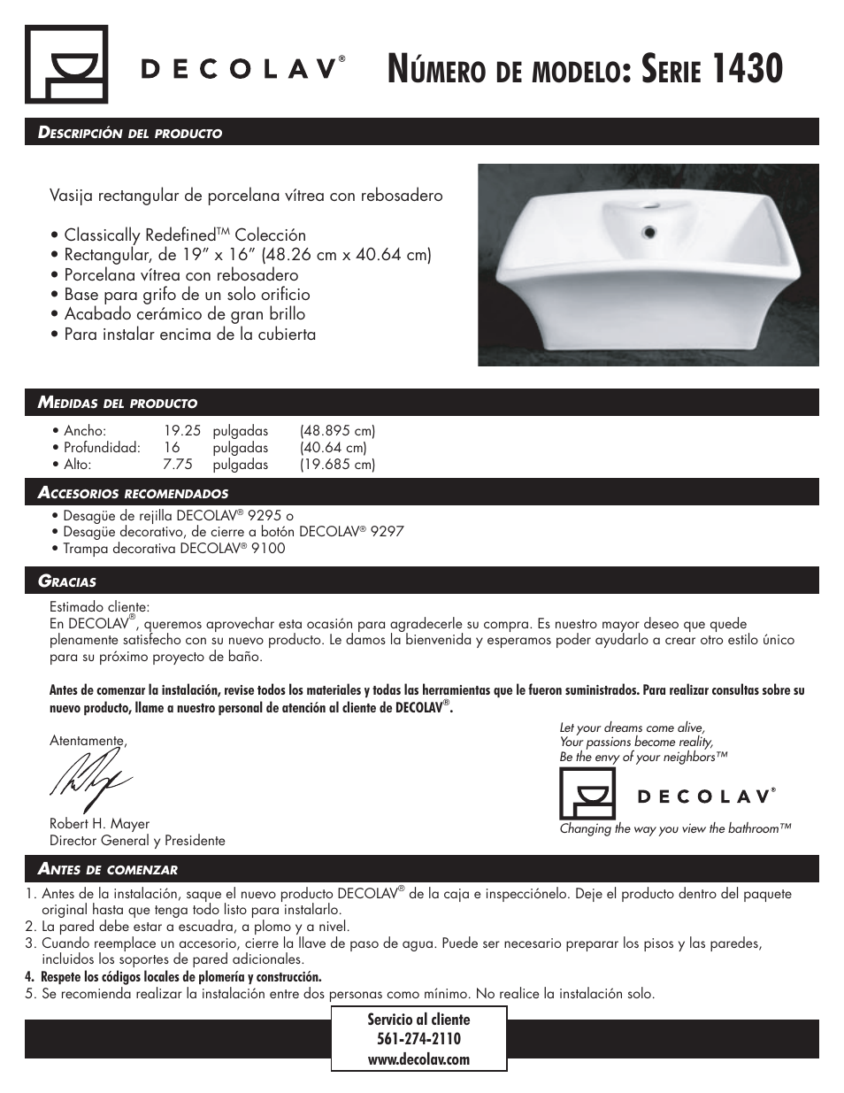 Úmero, Modelo, Erie | Decolav 1430 User Manual | Page 13 / 18
