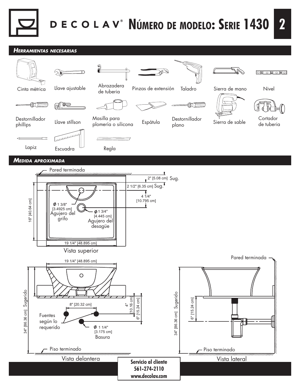 Úmero, Modelo, Erie | Decolav 1430 User Manual | Page 14 / 18