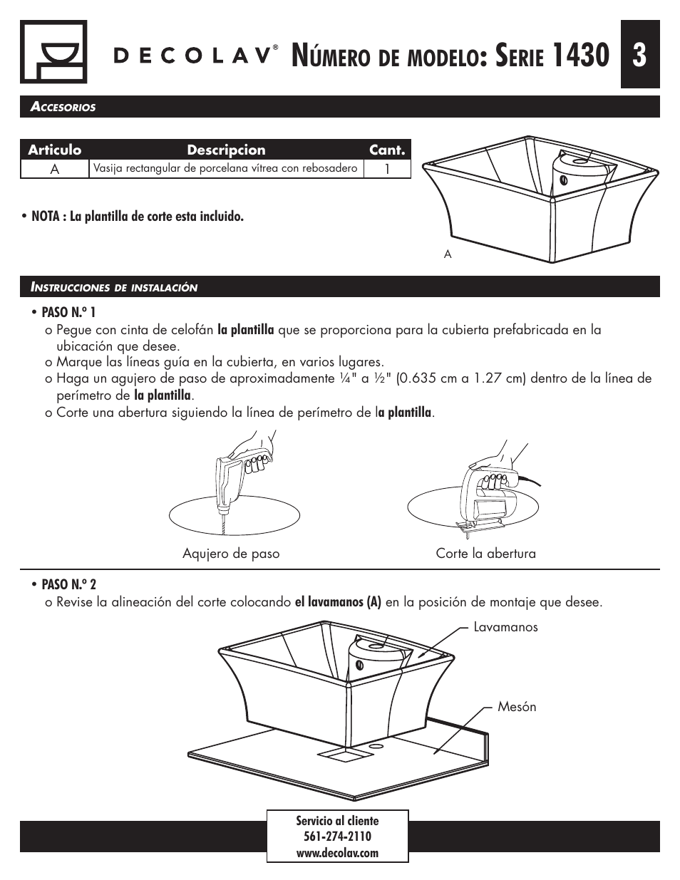 Úmero, Modelo, Erie | Decolav 1430 User Manual | Page 15 / 18