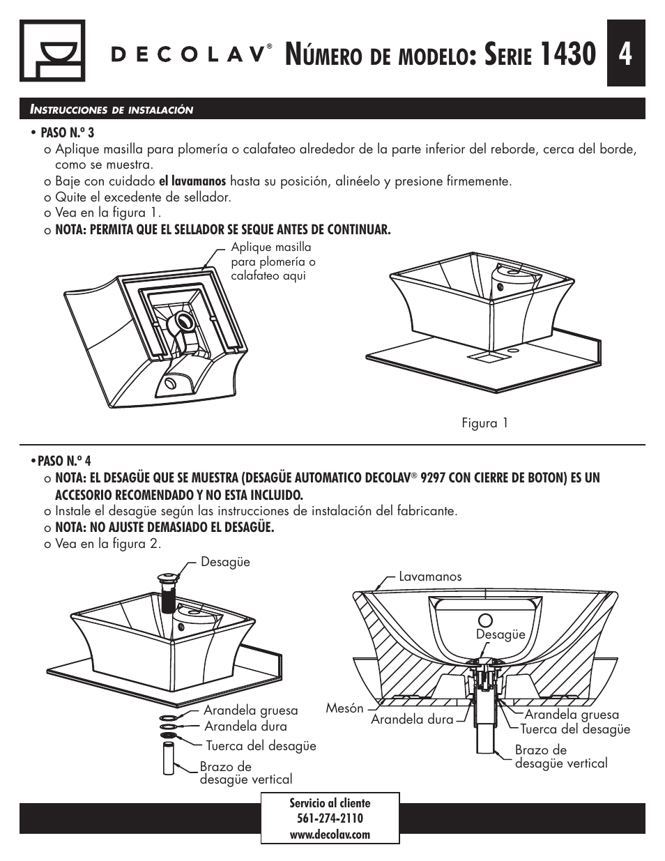 Úmero, Modelo, Erie | Decolav 1430 User Manual | Page 16 / 18