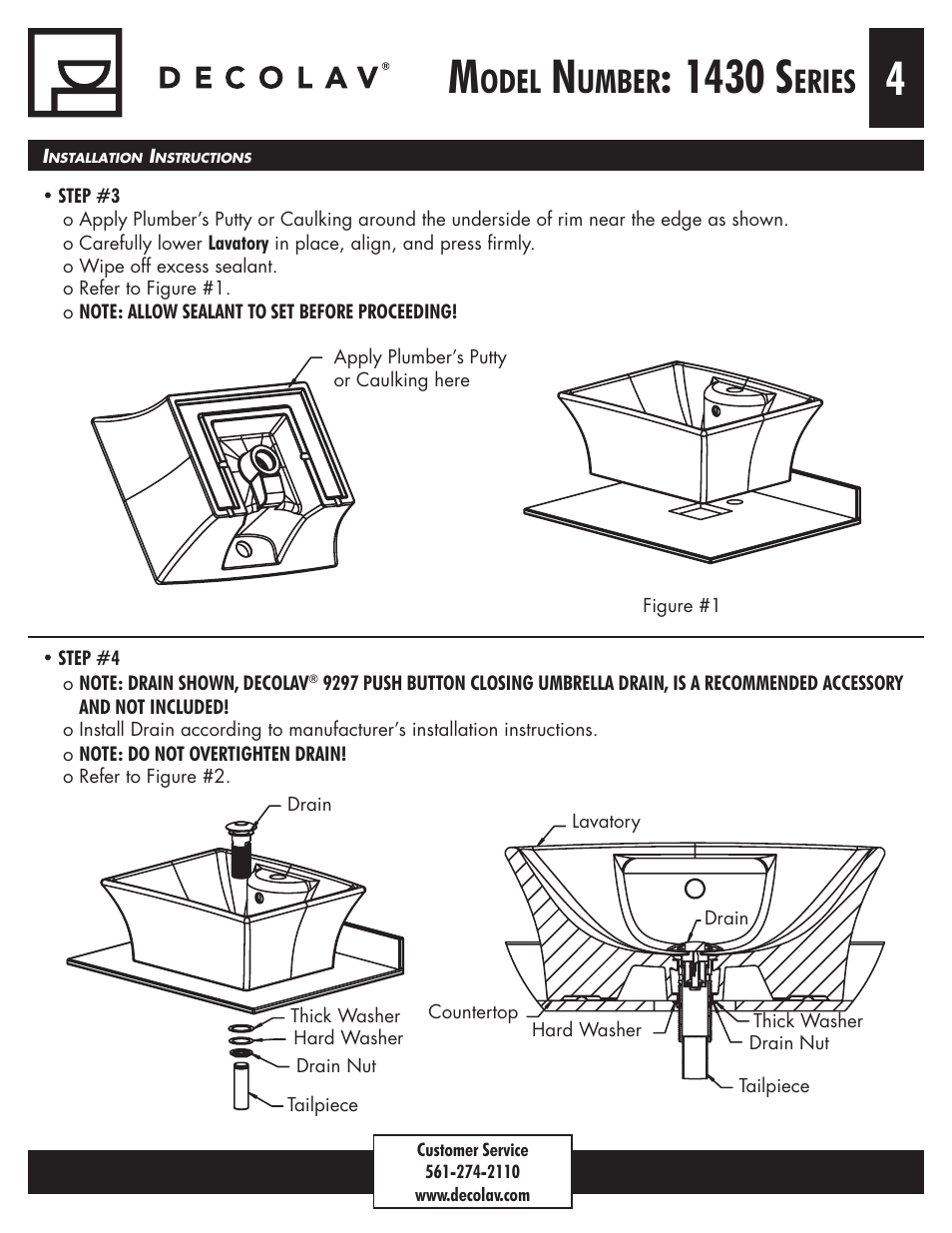 1430 s, Odel, Umber | Eries | Decolav 1430 User Manual | Page 4 / 18
