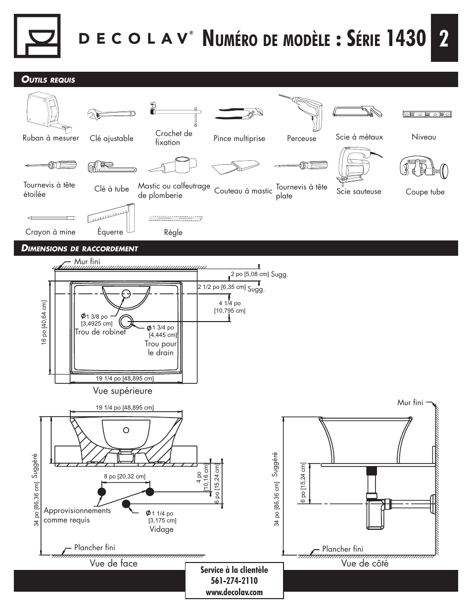 Uméro, Modèle, Érie | Decolav 1430 User Manual | Page 8 / 18