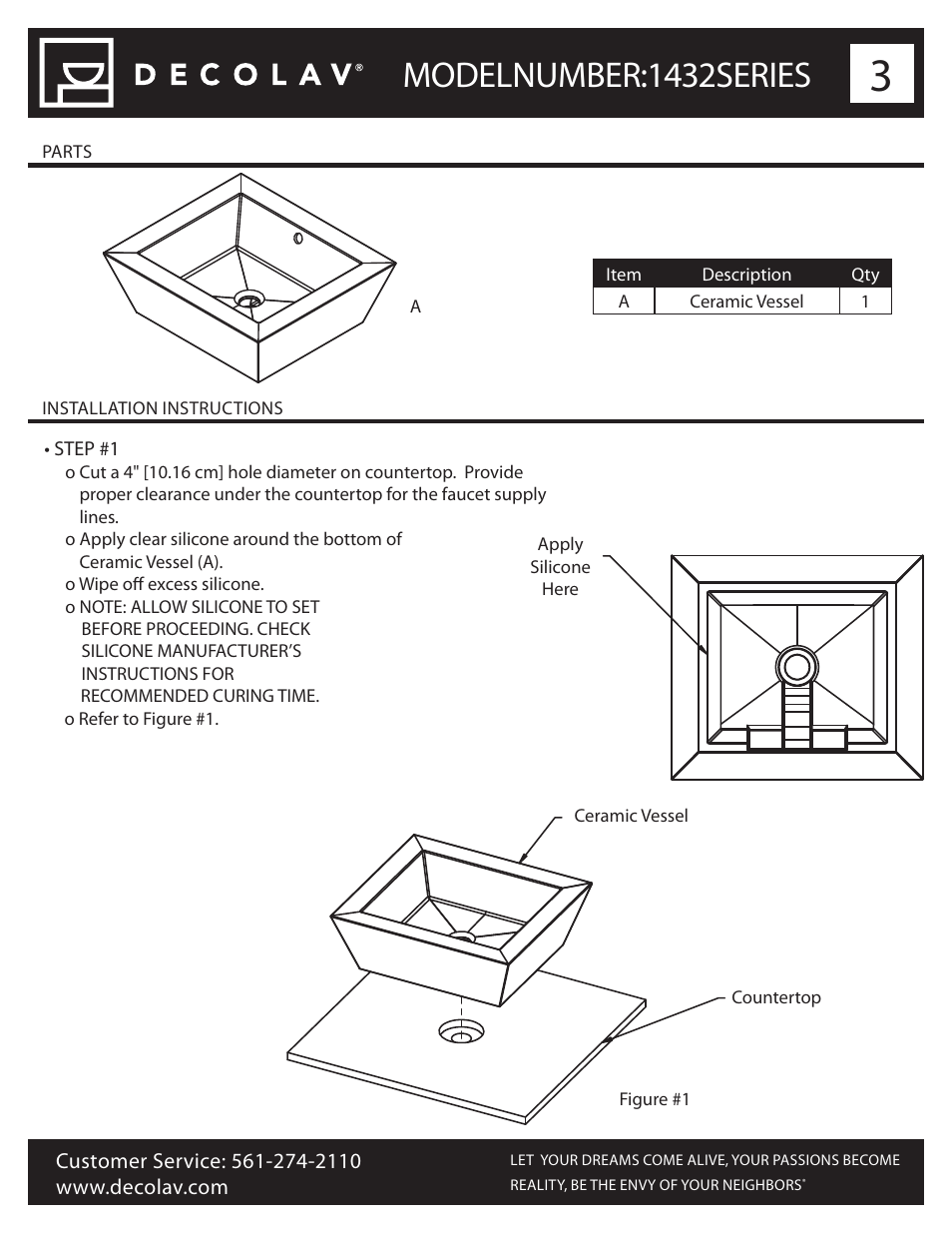 Model number: 1432 series | Decolav 1432 User Manual | Page 3 / 15