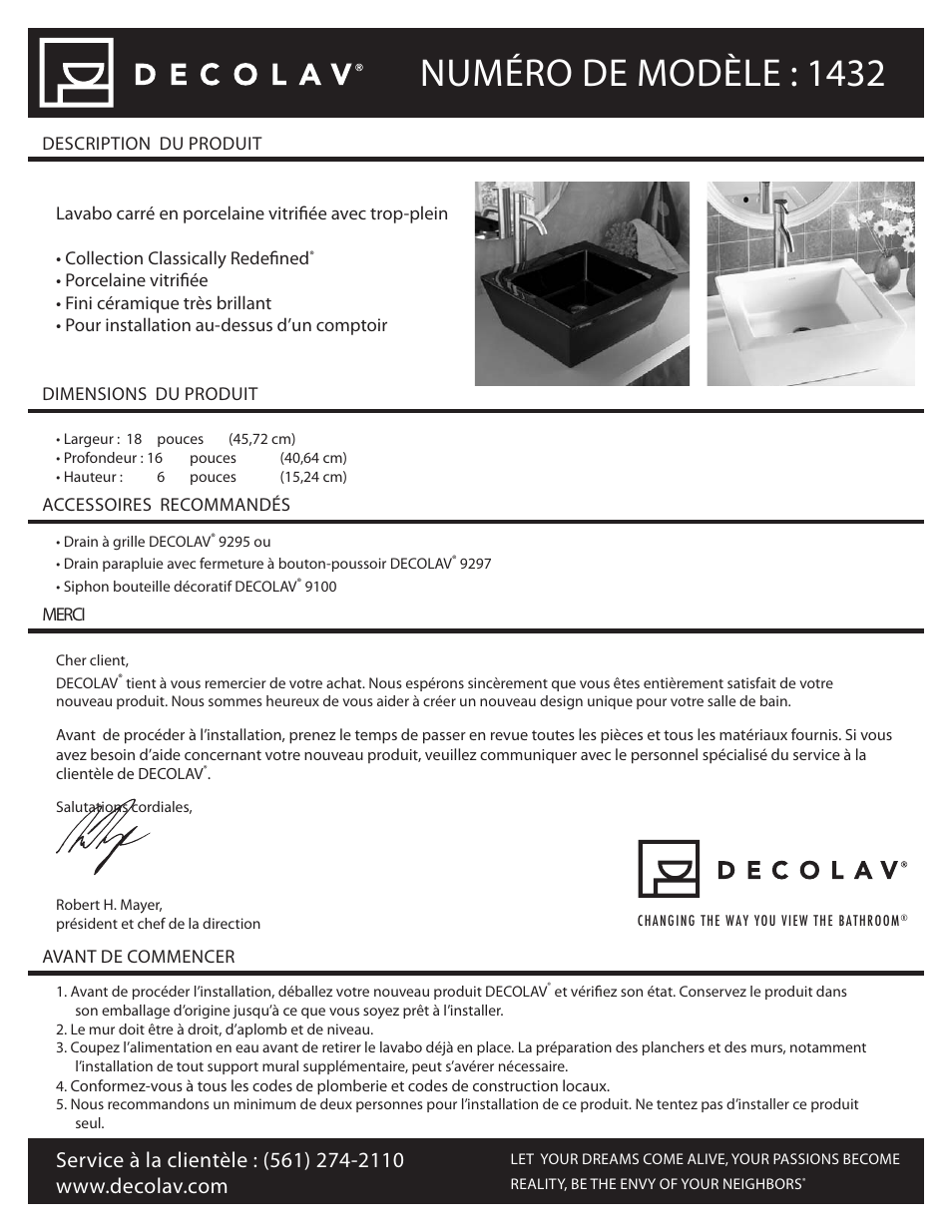 1432_fr_05_11, Numéro de modèle : 1432 | Decolav 1432 User Manual | Page 6 / 15