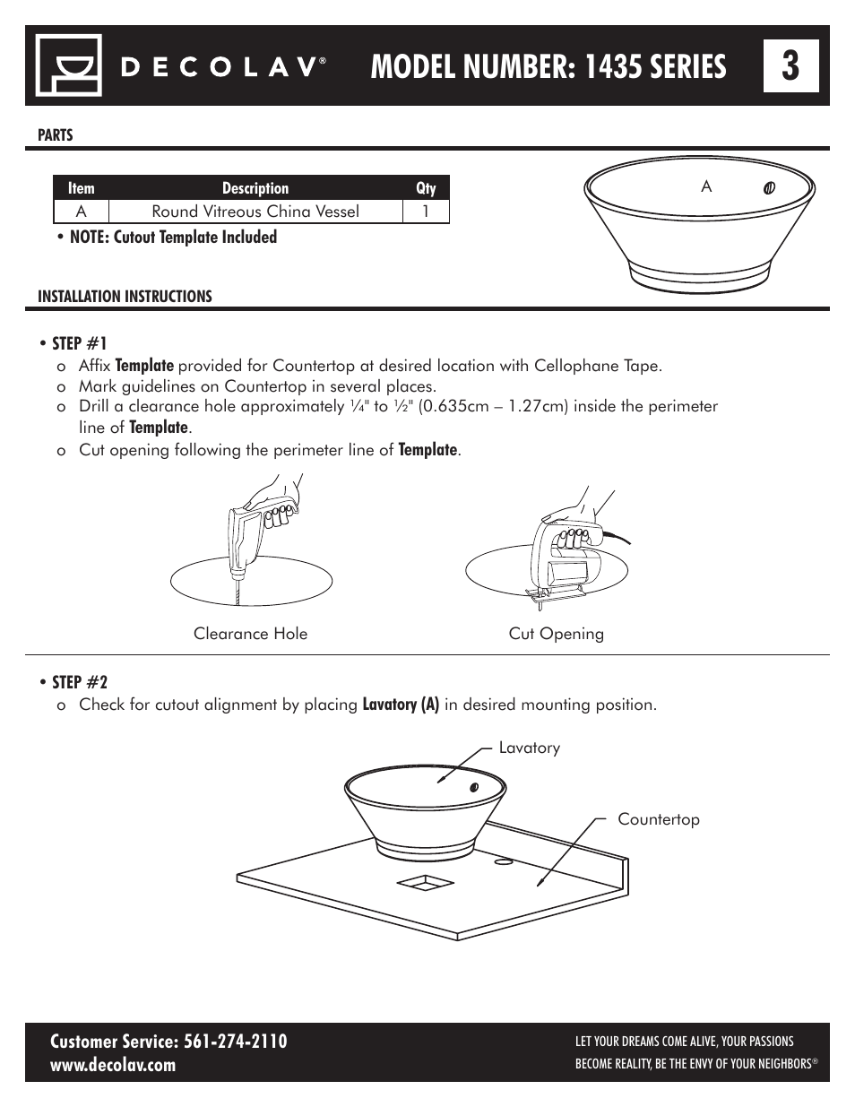Model number: 1435 series | Decolav 1435 User Manual | Page 3 / 15