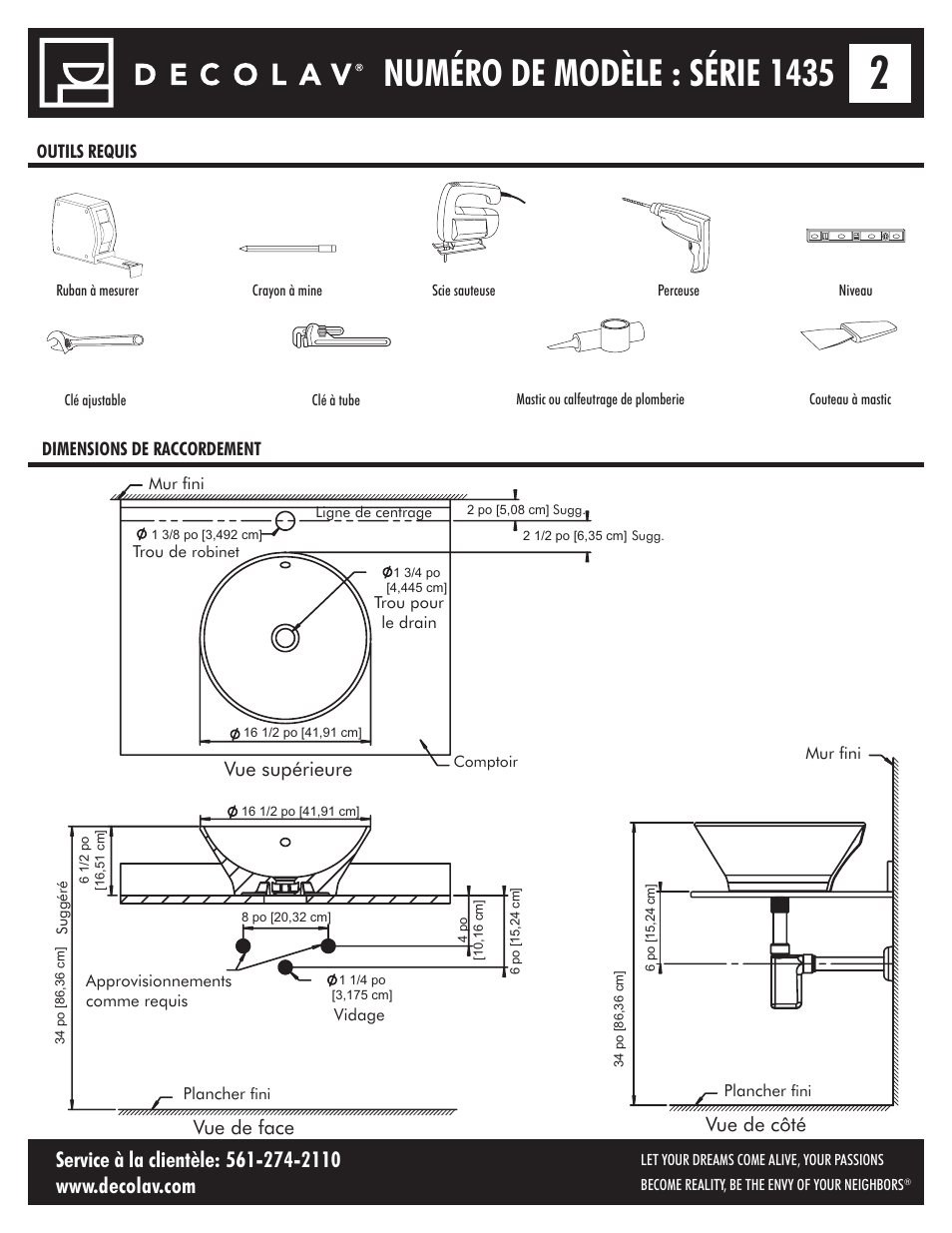 Numéro de modèle : série 1435, Vue supérieure, Vue de face vue de côté | Decolav 1435 User Manual | Page 7 / 15