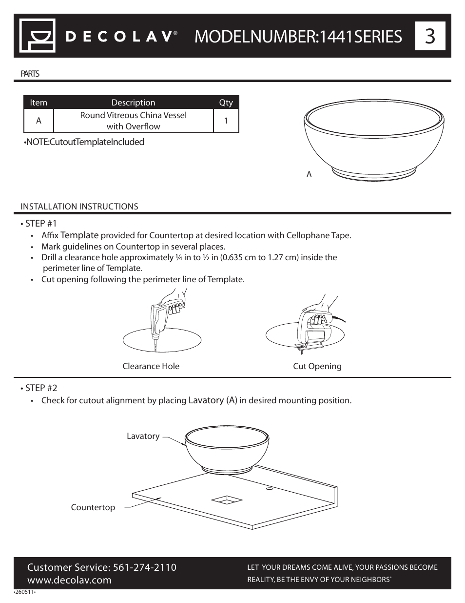 Model number: 1441 series | Decolav 1441 User Manual | Page 3 / 18