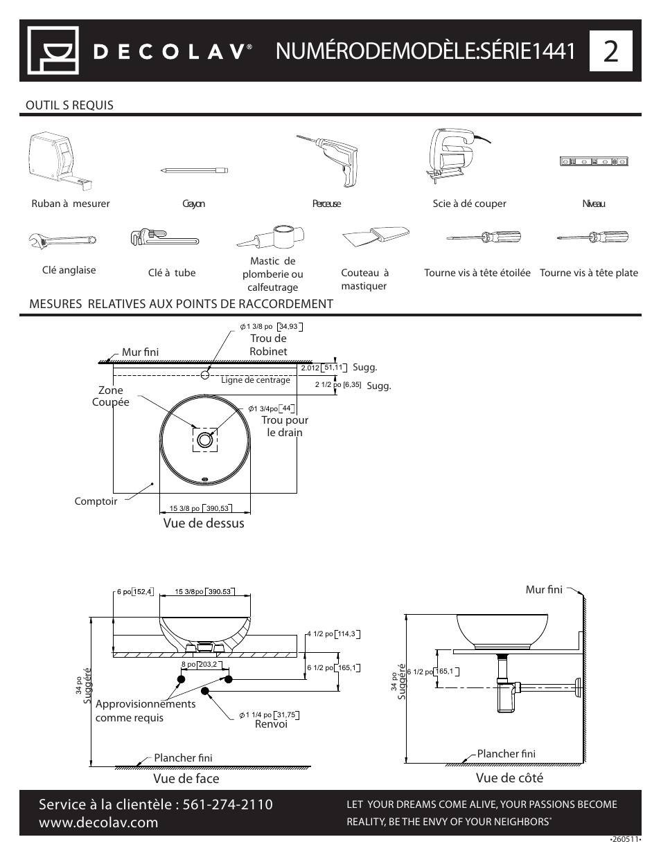 Numéro de modèle : série 1441, Vue de face vue de côté, Vue de dessus | Decolav 1441 User Manual | Page 8 / 18
