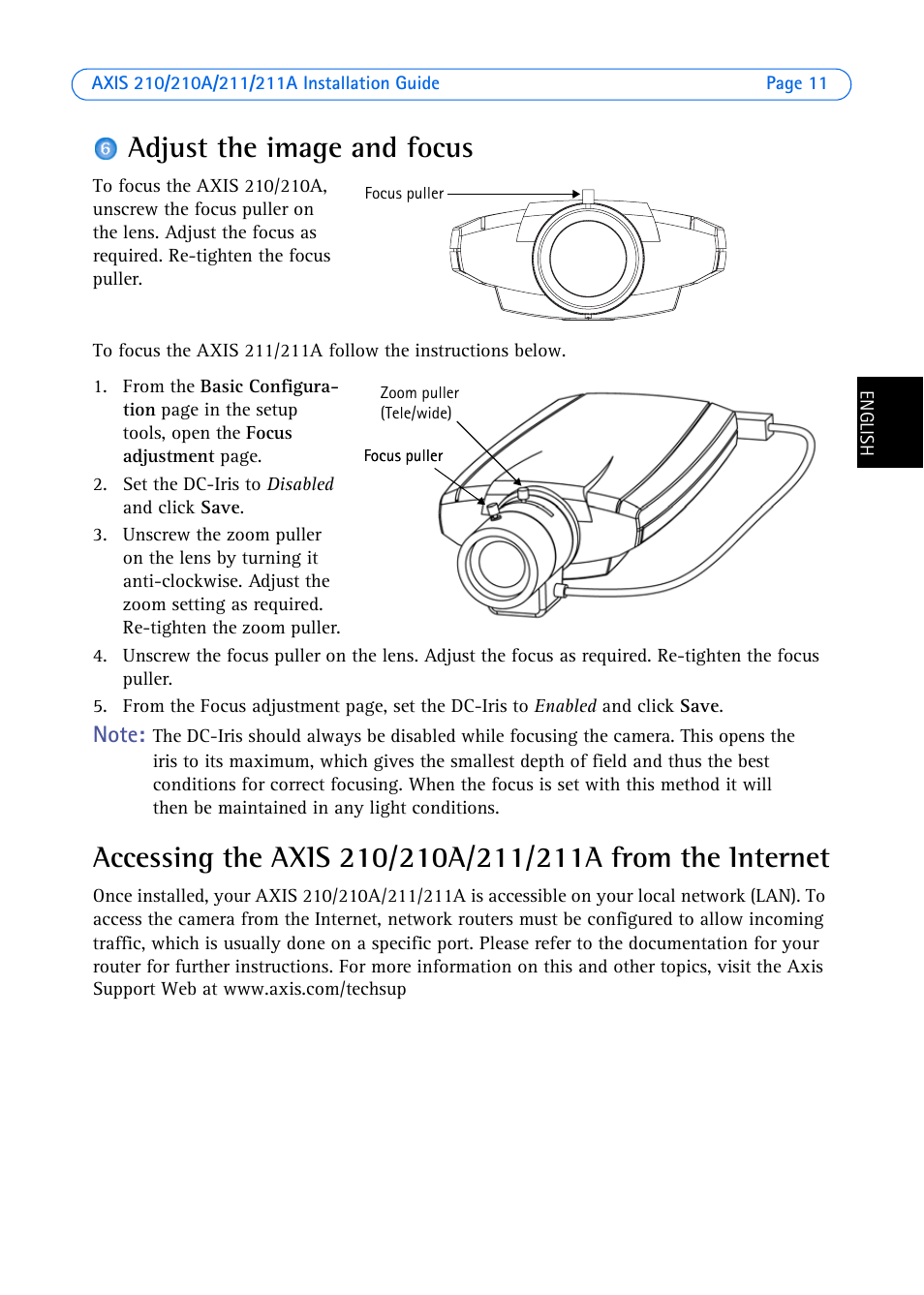 Adjust the image and focus | Axis Communications Axis 211 User Manual | Page 11 / 83