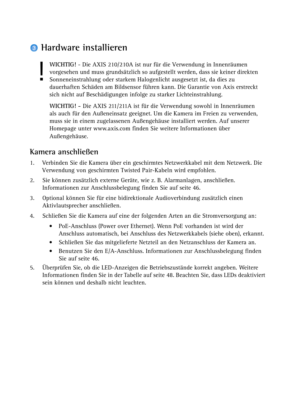 Hardware installieren, Kamera anschließen, E seite 38 | Axis Communications Axis 211 User Manual | Page 38 / 83