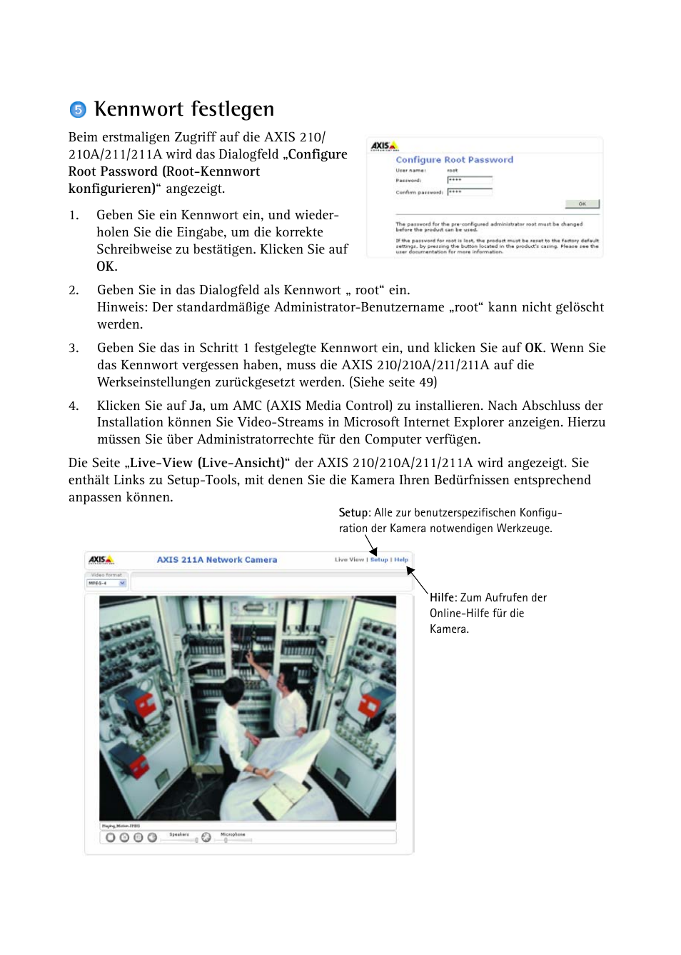 Kennwort festlegen, Seite 42 | Axis Communications Axis 211 User Manual | Page 42 / 83