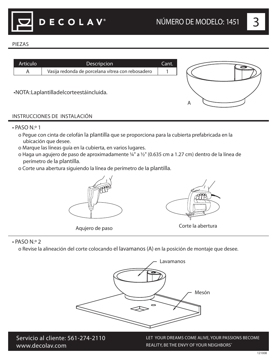 Número de modelo: 1451 | Decolav 1451 User Manual | Page 15 / 18