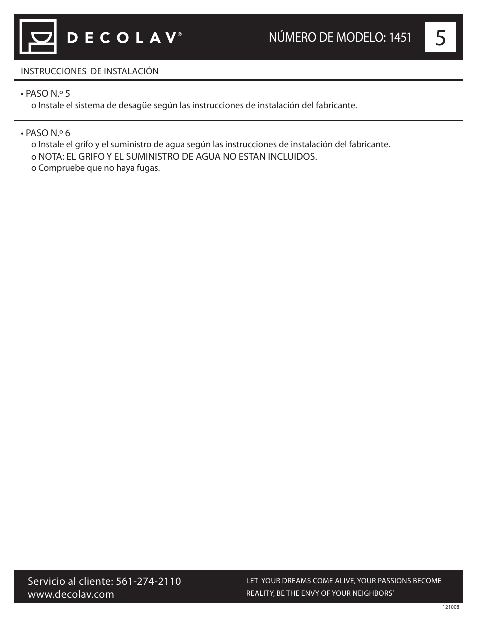 Número de modelo: 1451 | Decolav 1451 User Manual | Page 17 / 18