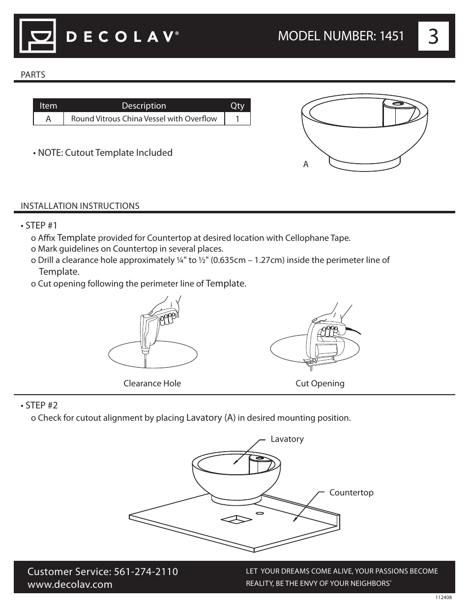 Model number: 1451 | Decolav 1451 User Manual | Page 3 / 18