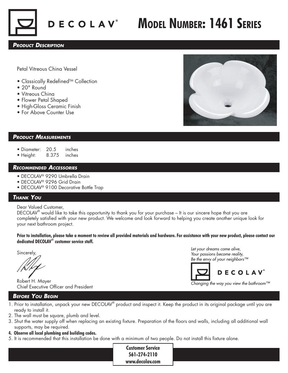 Decolav 1461 User Manual | 6 pages