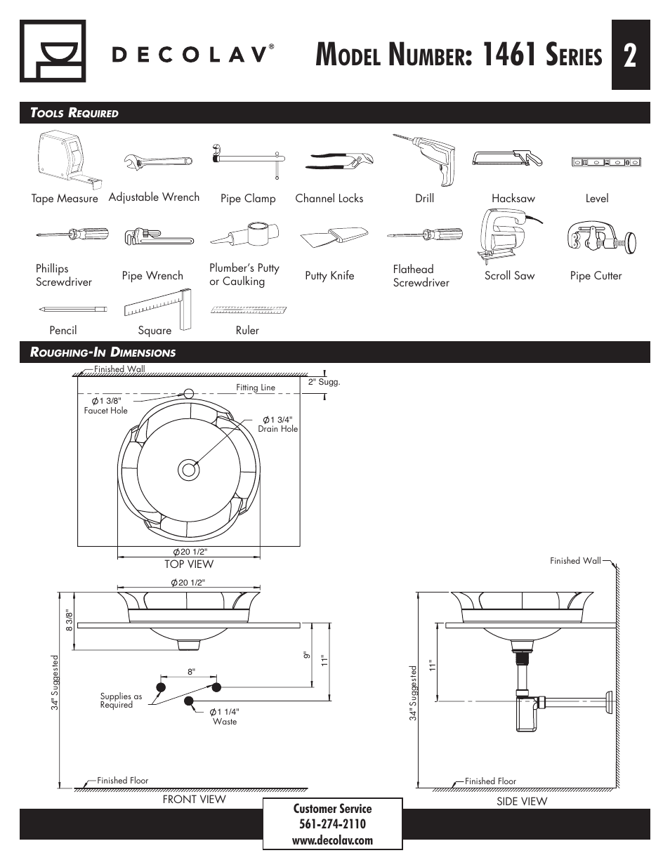 1461 s, Odel, Umber | Eries | Decolav 1461 User Manual | Page 2 / 6