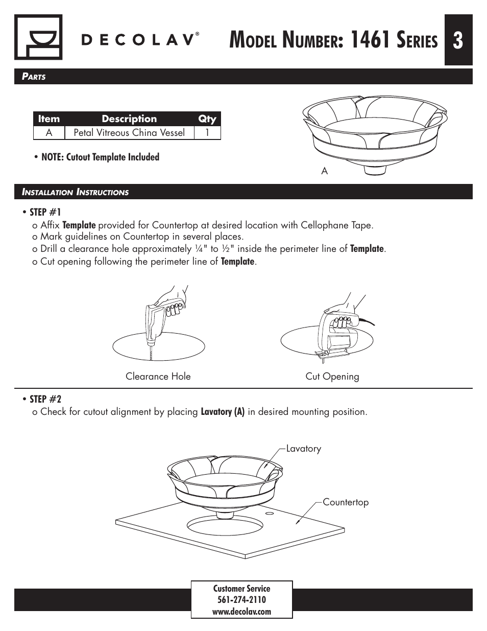 1461 s, Odel, Umber | Eries | Decolav 1461 User Manual | Page 3 / 6