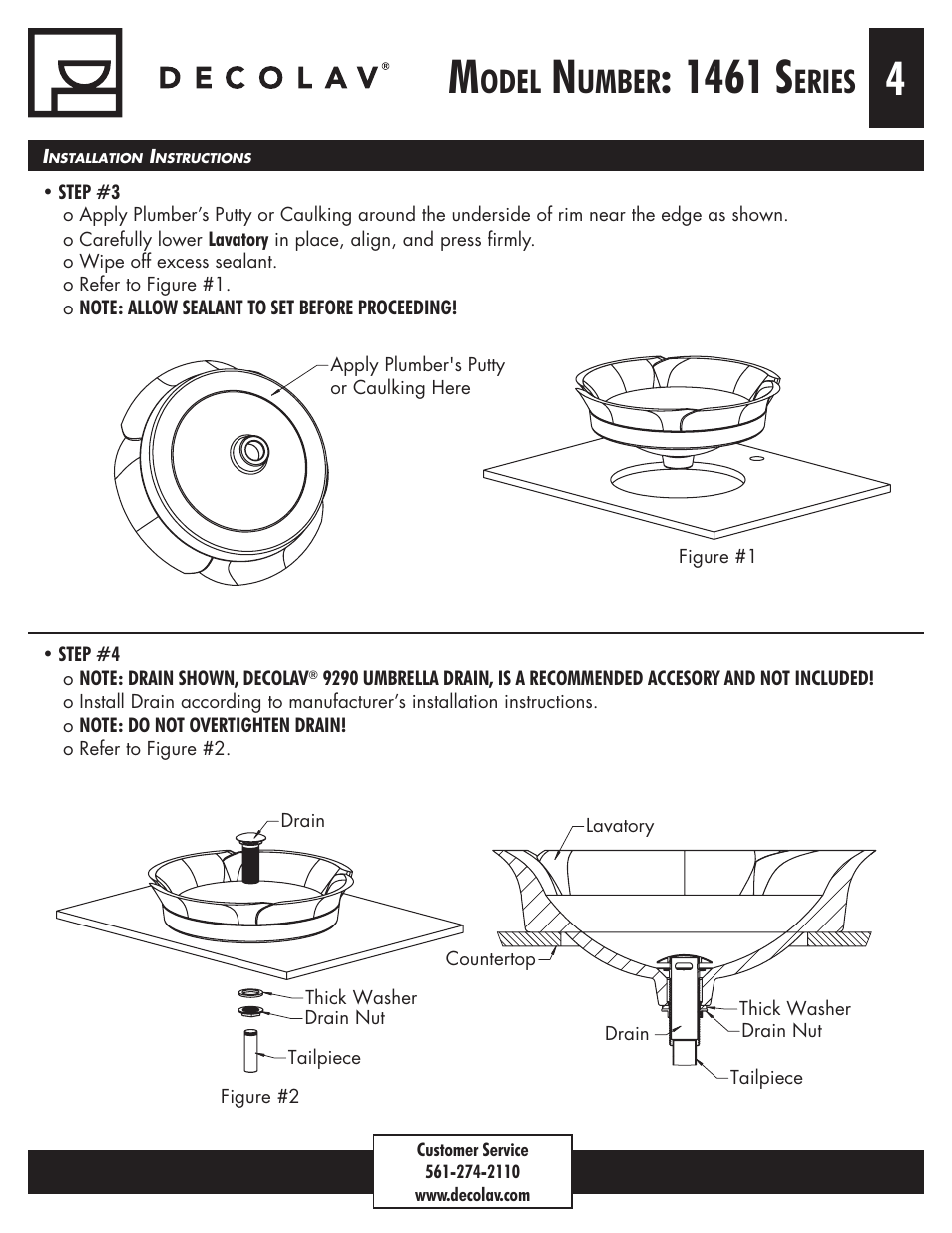1461 s, Odel, Umber | Eries | Decolav 1461 User Manual | Page 4 / 6
