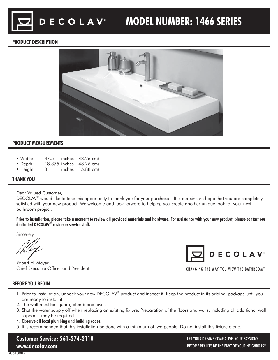 Decolav 1466 User Manual | 4 pages