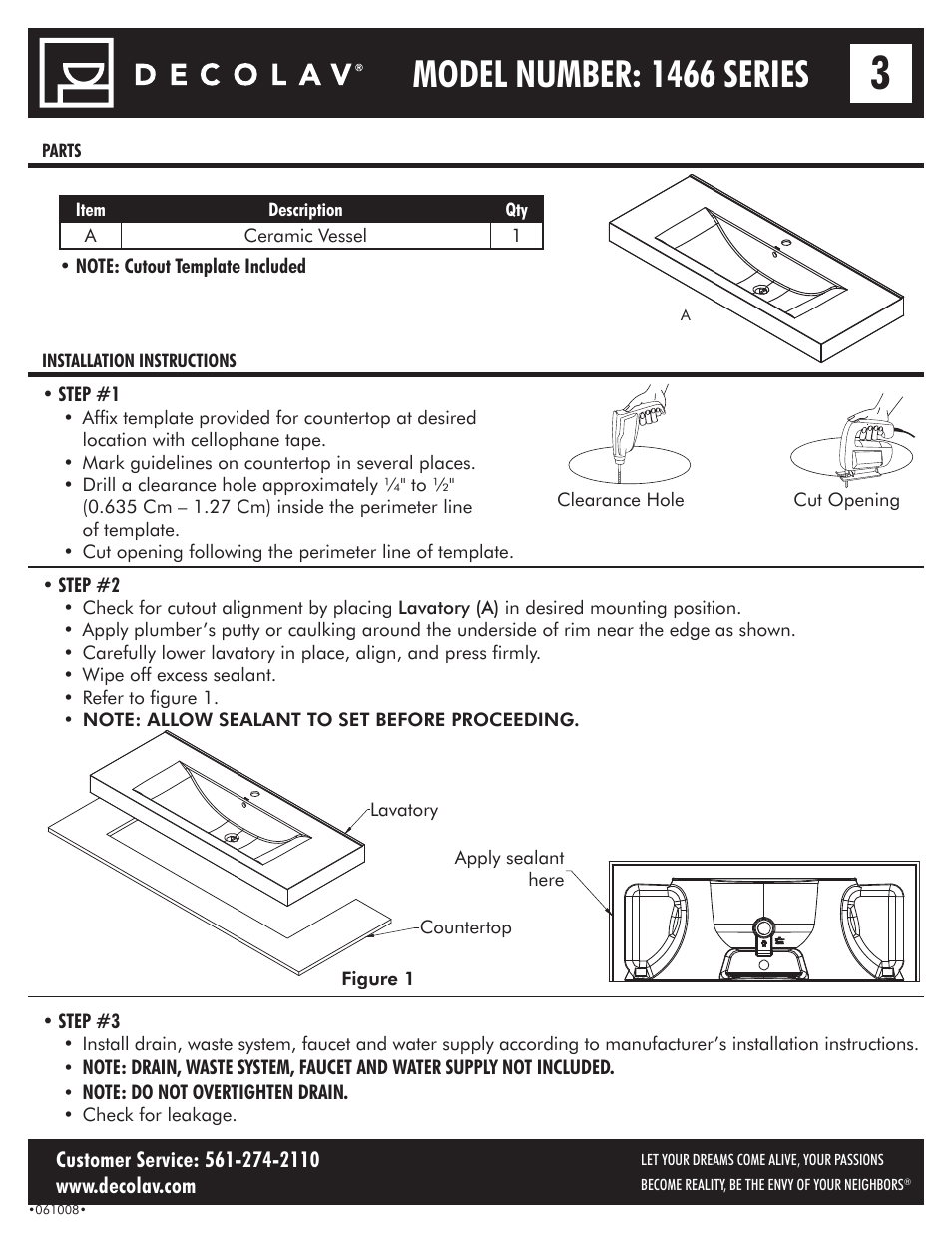 Model number: 1466 series | Decolav 1466 User Manual | Page 3 / 4