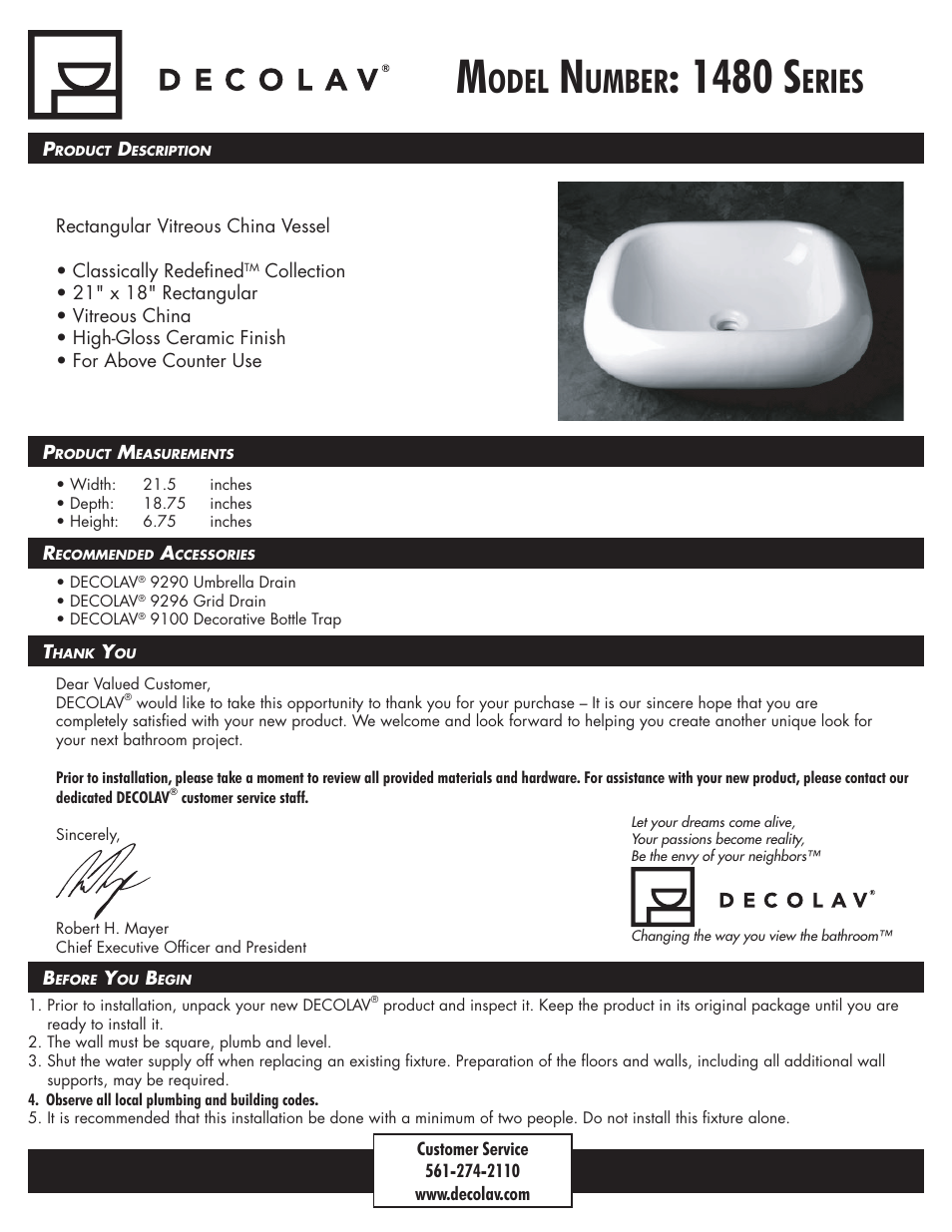 Decolav 1480 User Manual | 6 pages