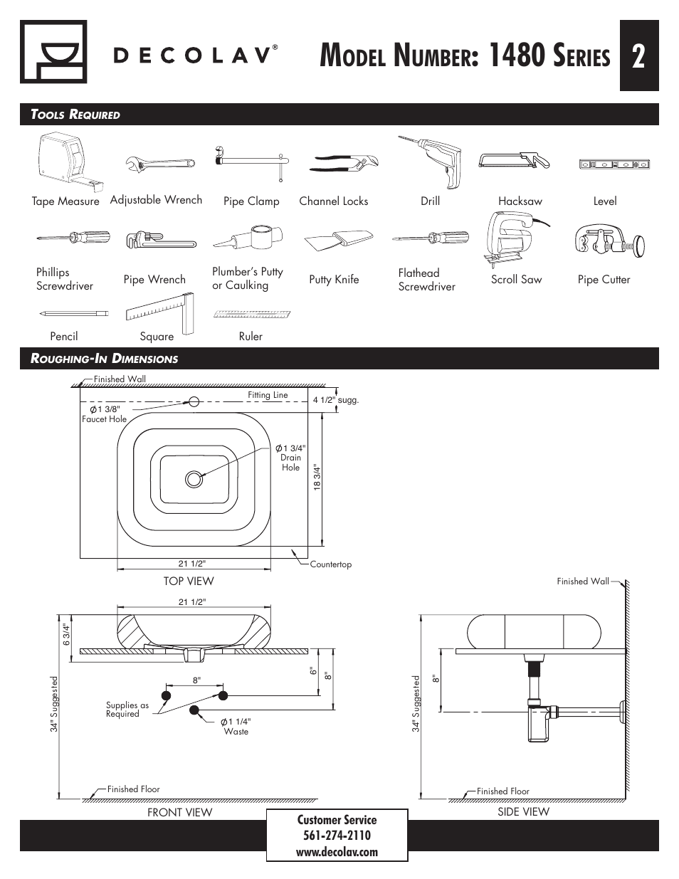 1480 s, Odel, Umber | Eries | Decolav 1480 User Manual | Page 2 / 6