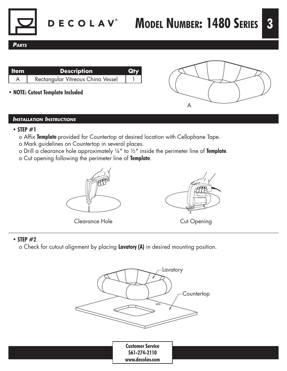1480 s, Odel, Umber | Eries | Decolav 1480 User Manual | Page 3 / 6