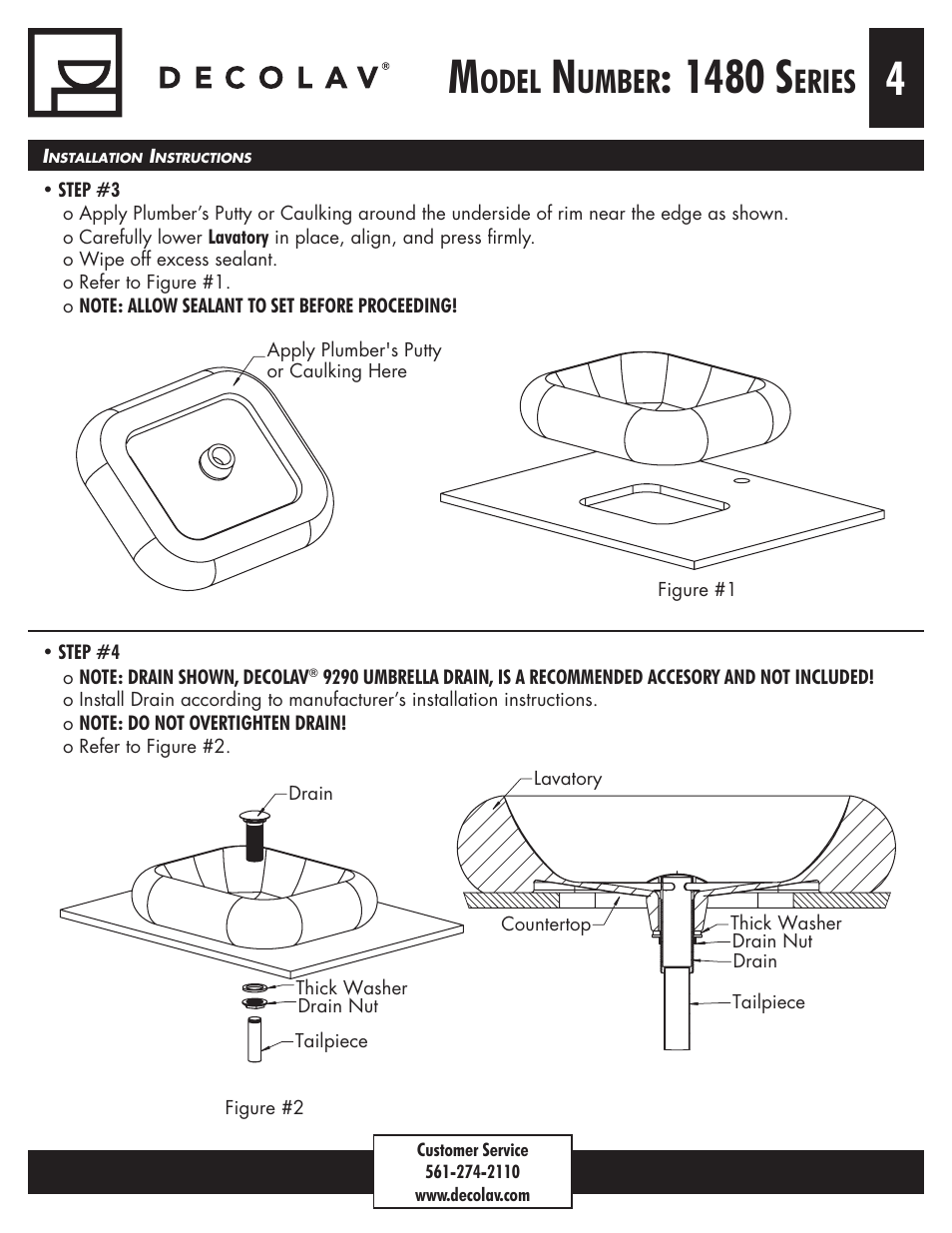 1480 s, Odel, Umber | Eries | Decolav 1480 User Manual | Page 4 / 6