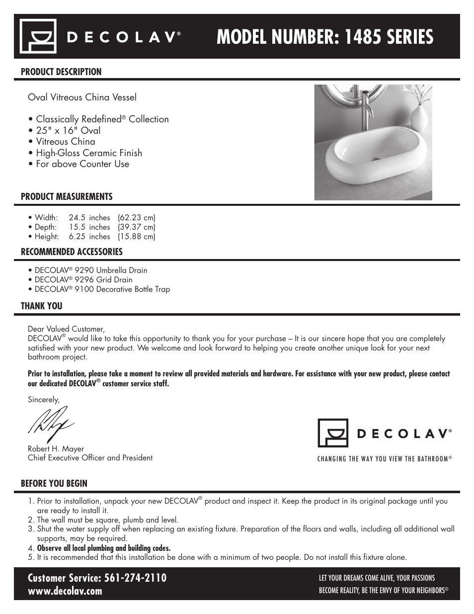 Decolav 1485 User Manual | 6 pages