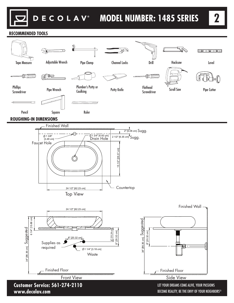 Model number: 1485 series | Decolav 1485 User Manual | Page 2 / 6