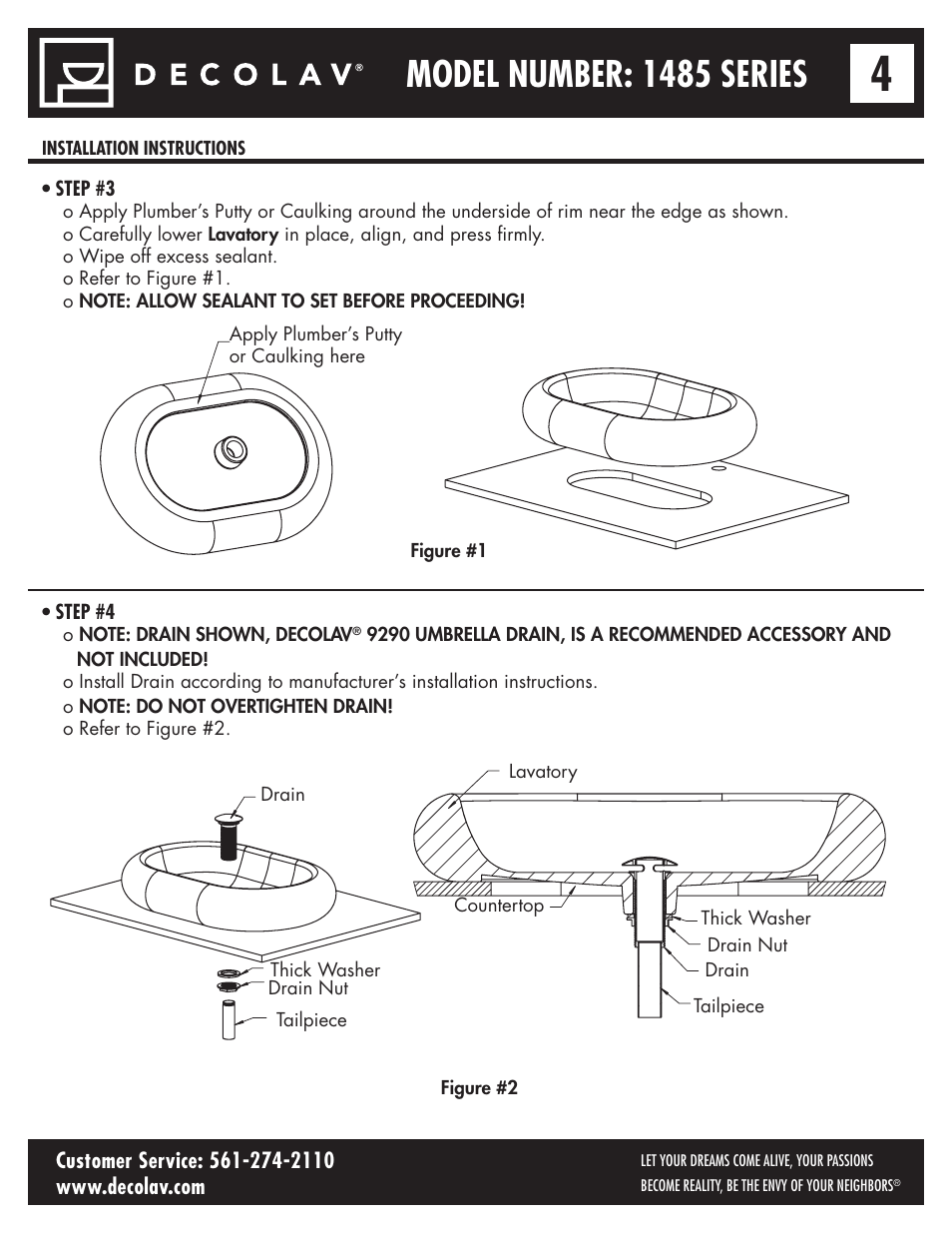 Model number: 1485 series | Decolav 1485 User Manual | Page 4 / 6